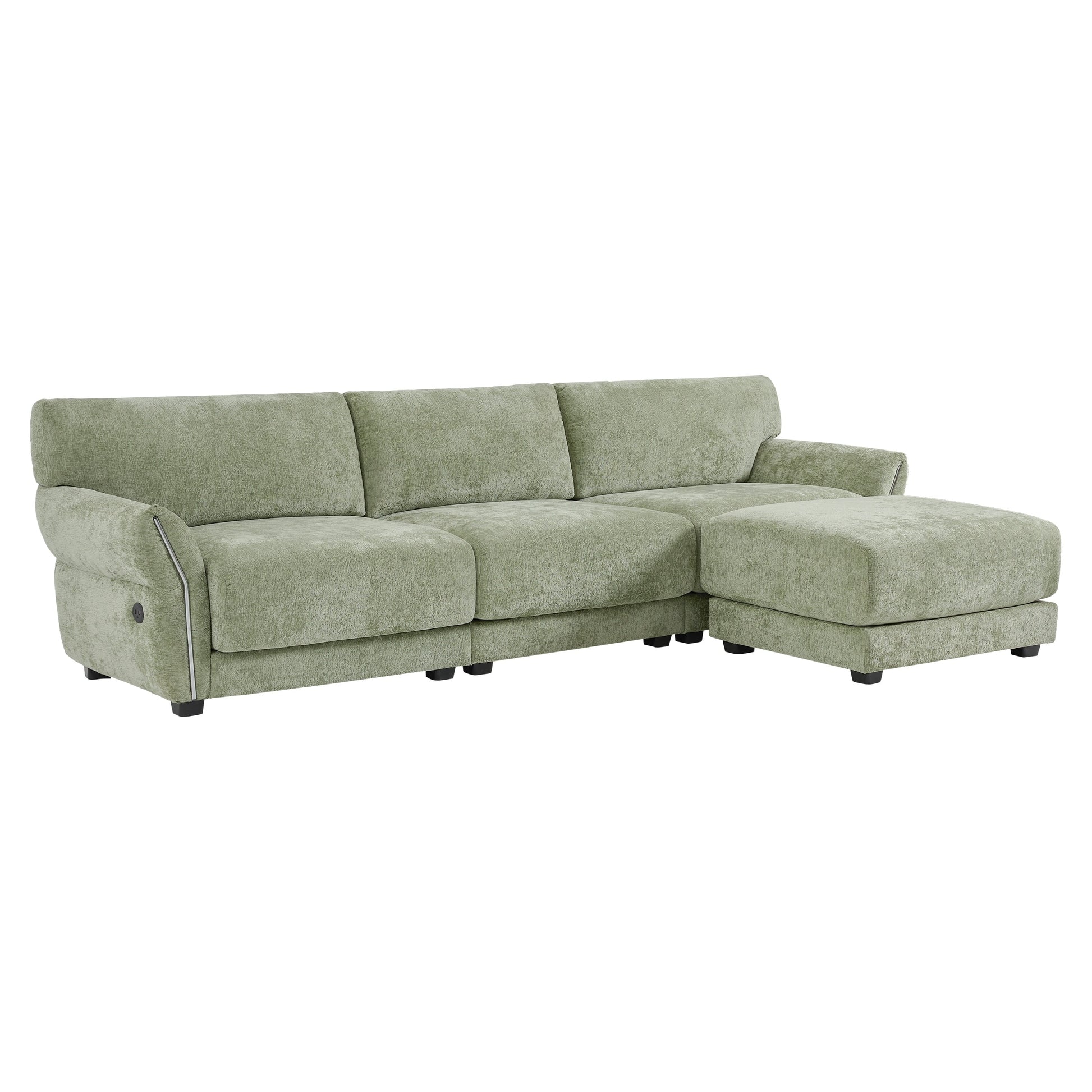 110 Inch L-Shaped Chenille Sectional Sofa with USB and Type-C Charging, Petal Armrests, Movable Ottoman for Living Room