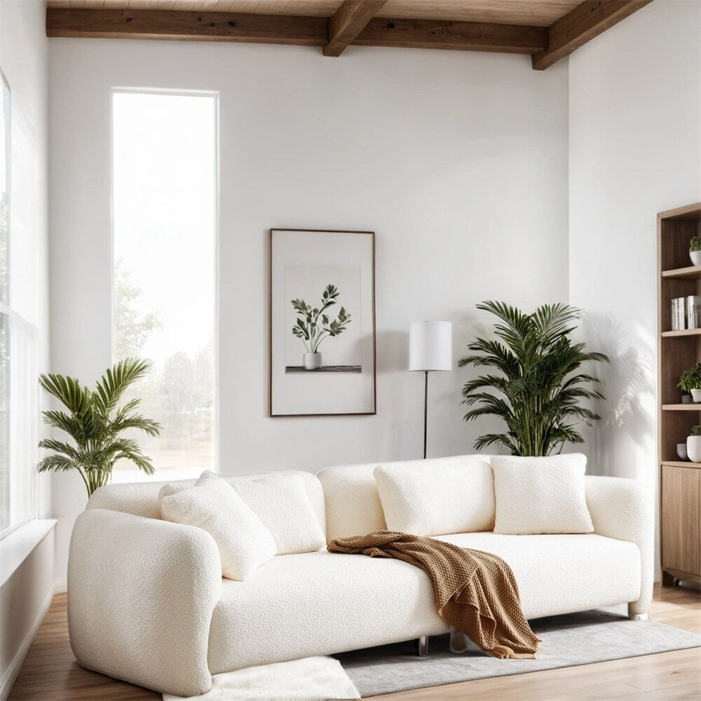 Canapé 3 places en velours de style milieu de siècle avec 4 coussins (modèle 110)