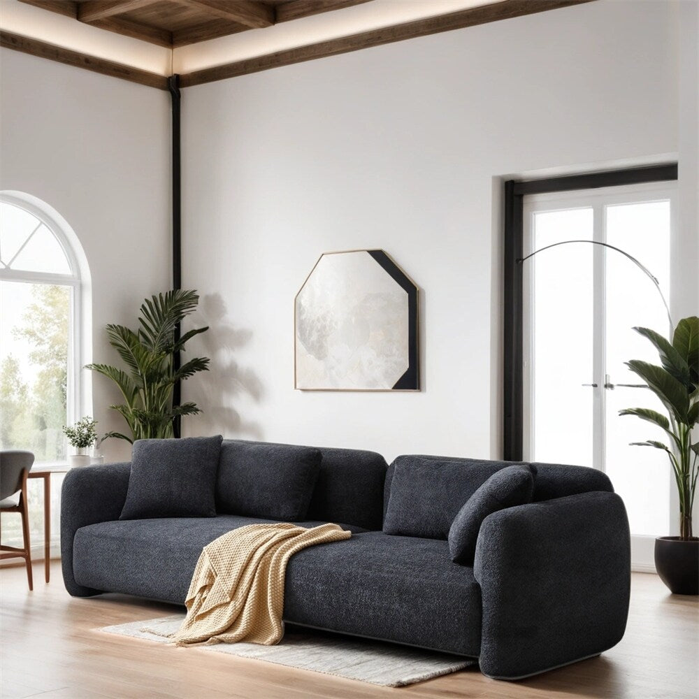Canapé 3 places en velours de style milieu de siècle avec 4 coussins (modèle 110)