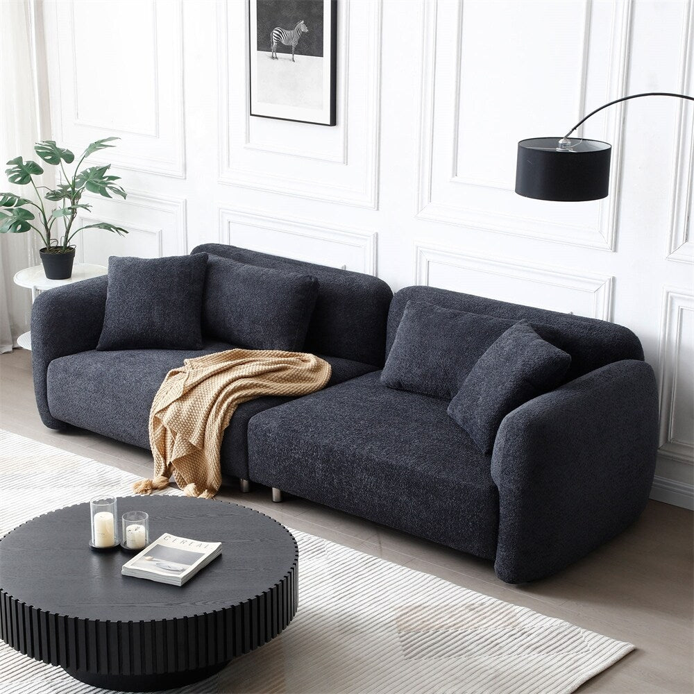 Canapé 3 places en velours de style milieu de siècle avec 4 coussins (modèle 110)