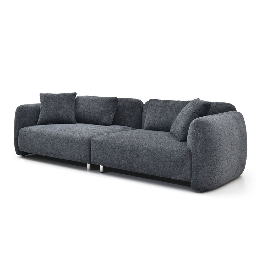 Canapé 3 places en velours de style milieu de siècle avec 4 coussins (modèle 110)