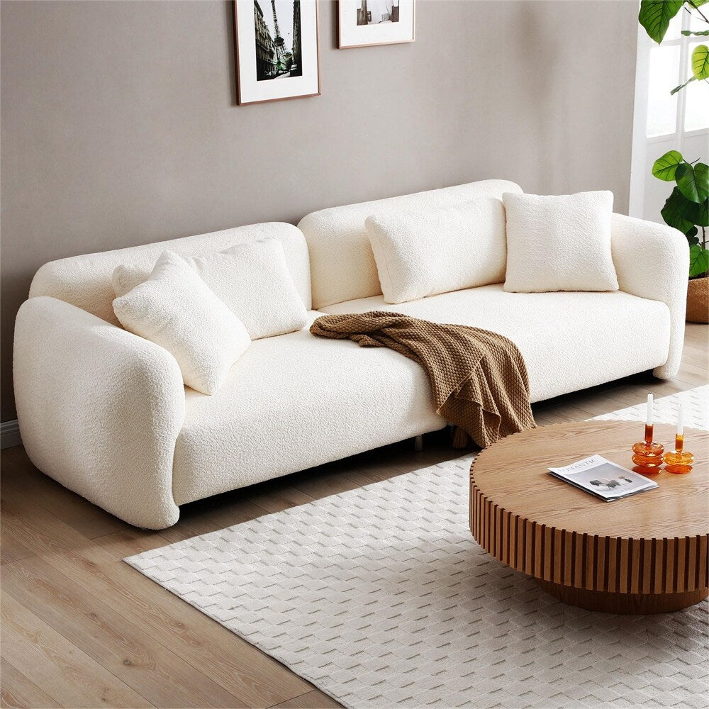 Canapé 3 places en velours de style milieu de siècle avec 4 coussins (modèle 110)