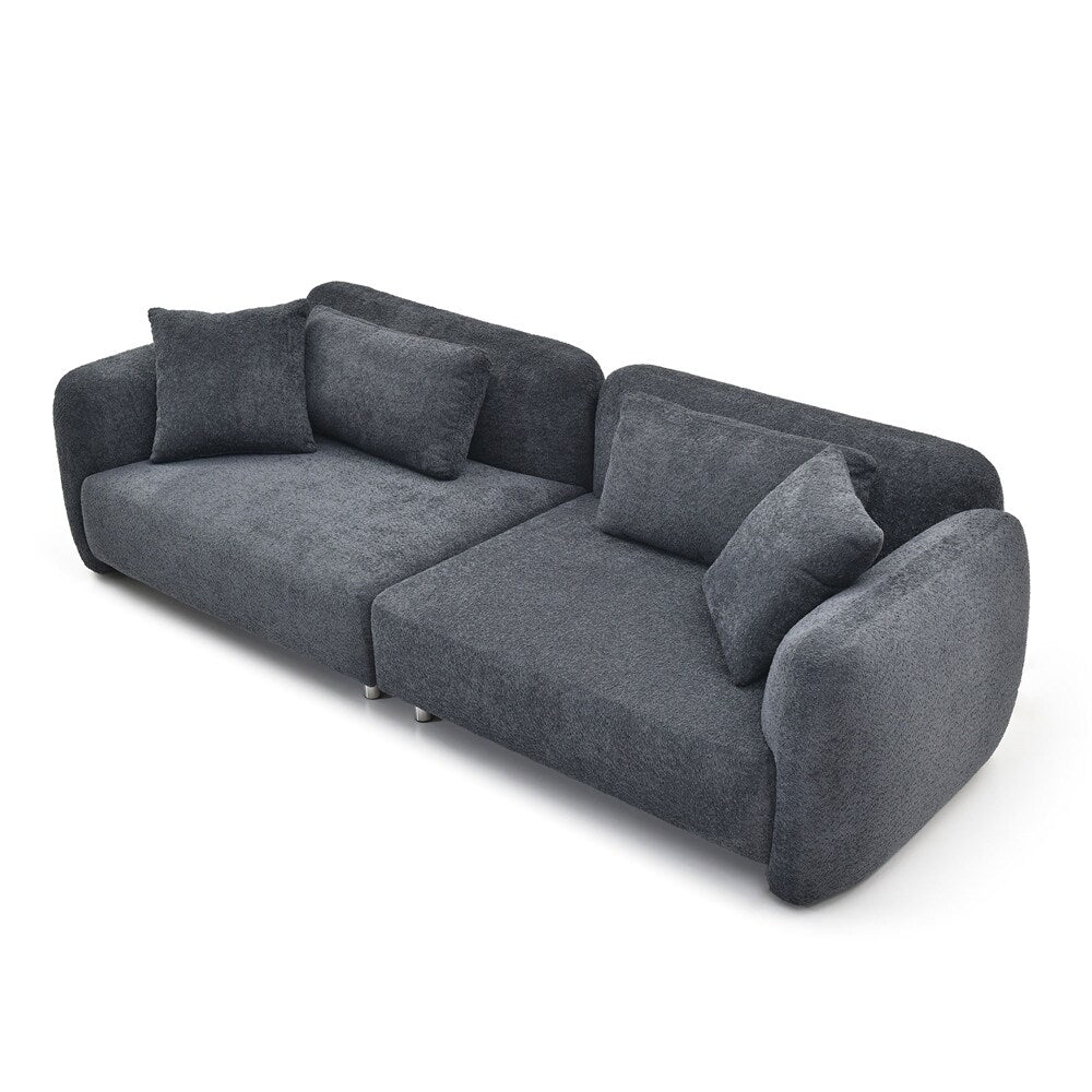 Canapé 3 places en velours de style milieu de siècle avec 4 coussins (modèle 110)