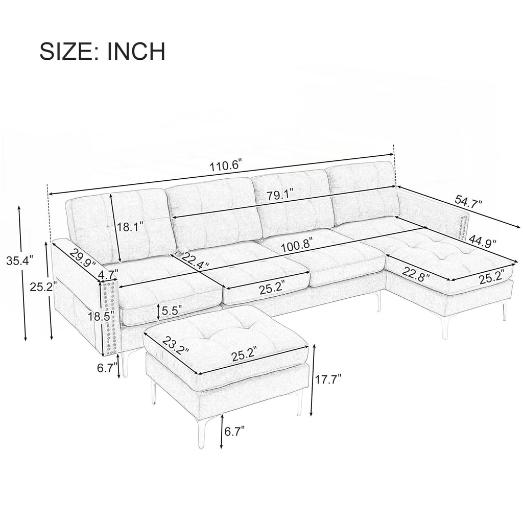Canapé d'angle convertible en forme de L de 110 pouces