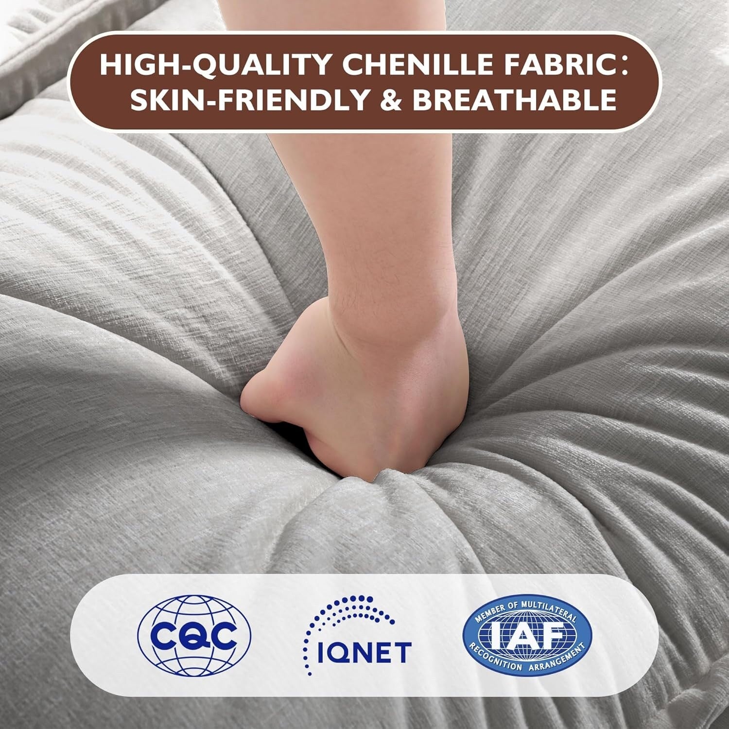 Canapé d'angle en forme de L 111.4 Cloud avec pouf - Canapé en chenille 4 places pour salon