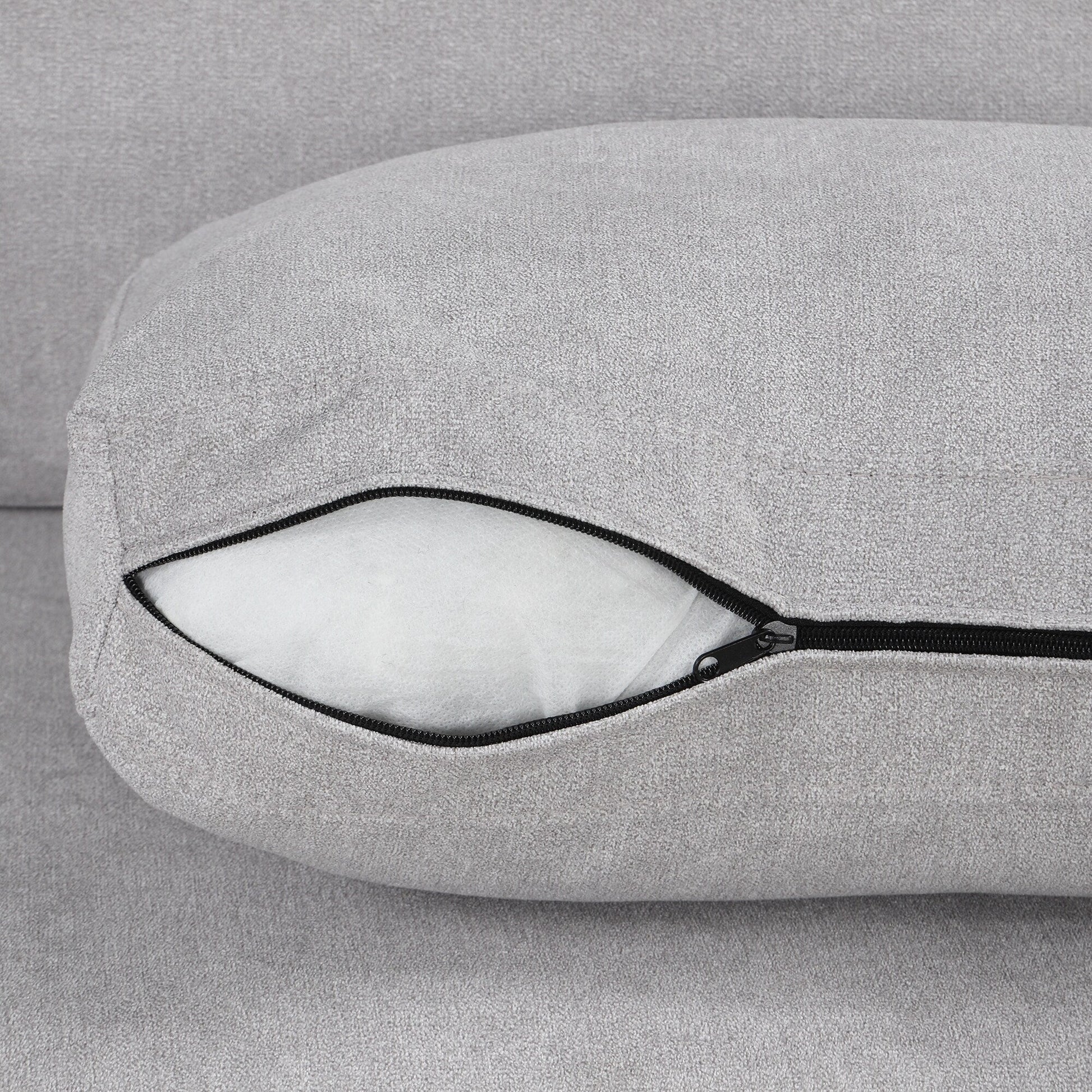 111 3 Seater Sofa Couch, Chenille Curved Sofa Couch with 2 Printed Pillows Modern Upholstered Sofa for Living Room