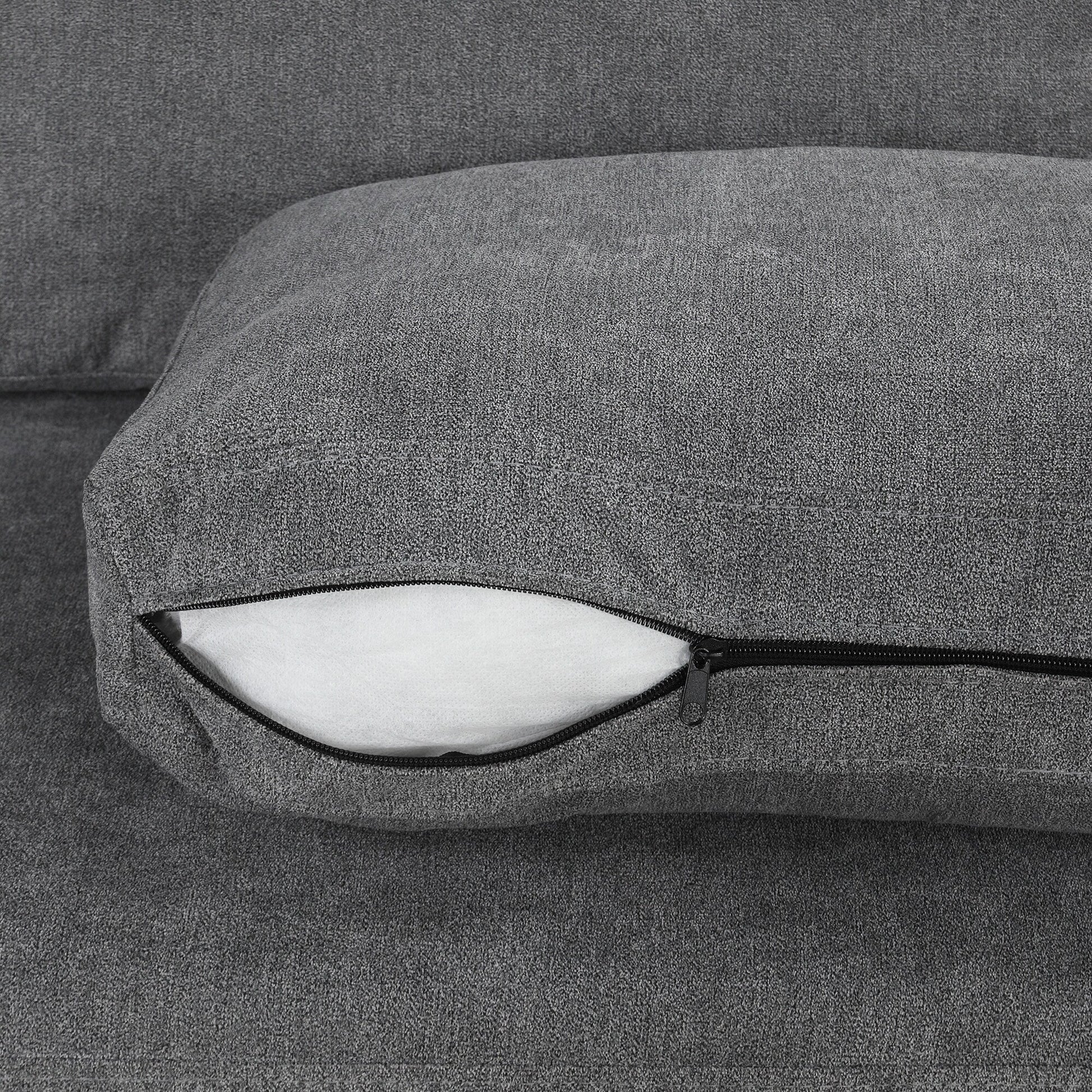 111 3 Seater Sofa Couch, Chenille Curved Sofa Couch with 2 Printed Pillows Modern Upholstered Sofa for Living Room
