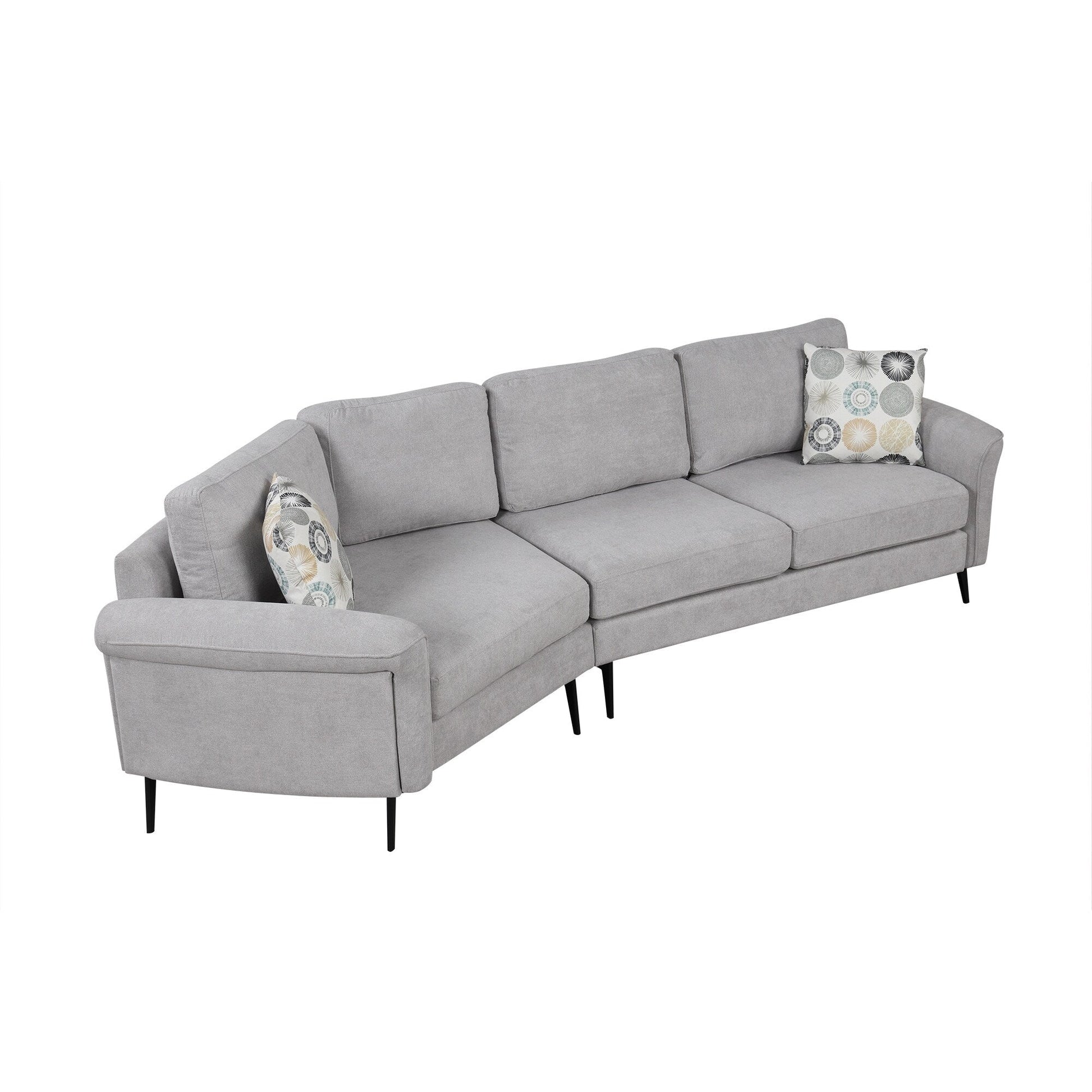 111 3 Seater Sofa Couch, Chenille Curved Sofa Couch with 2 Printed Pillows Modern Upholstered Sofa for Living Room