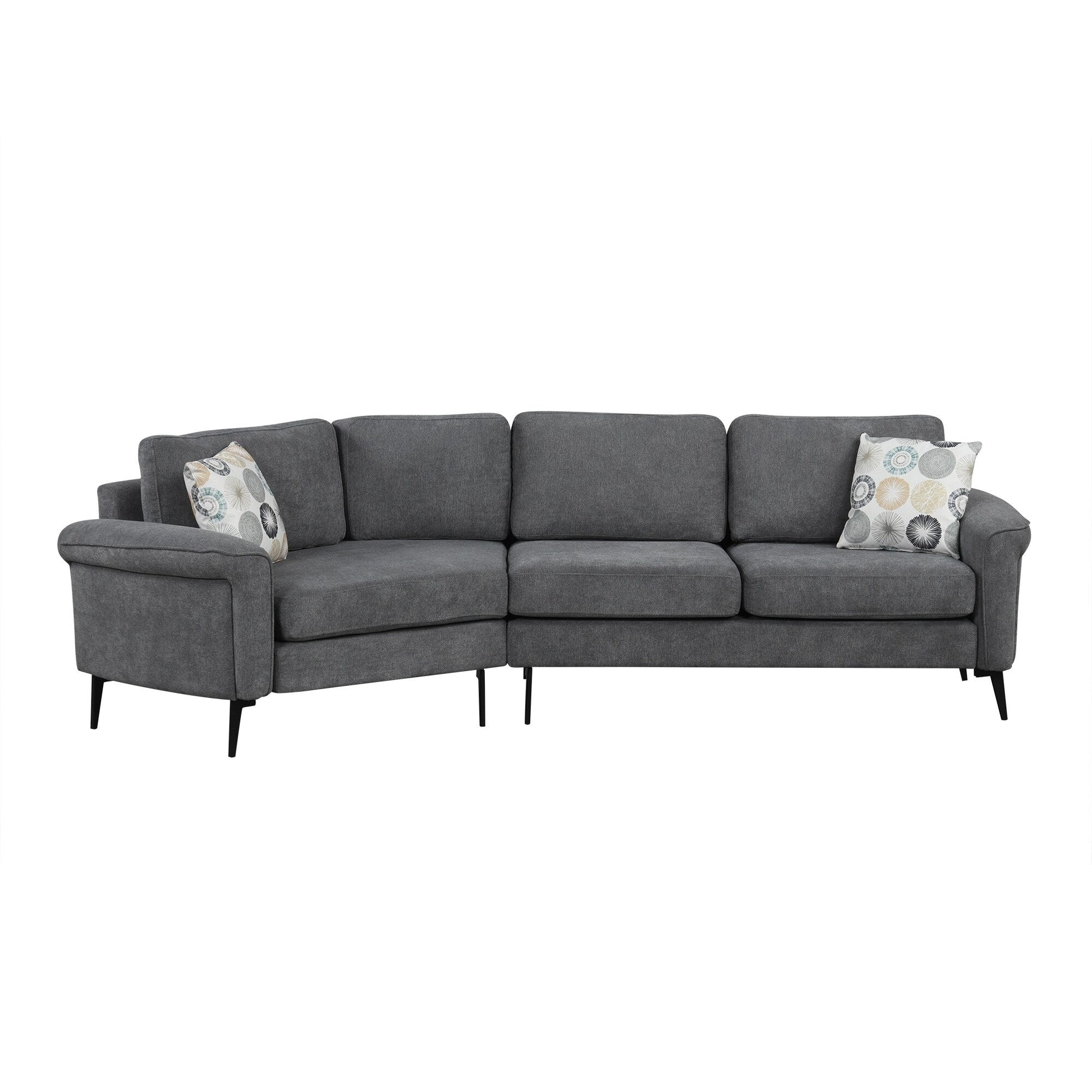 111 3 Seater Sofa Couch, Chenille Curved Sofa Couch with 2 Printed Pillows Modern Upholstered Sofa for Living Room