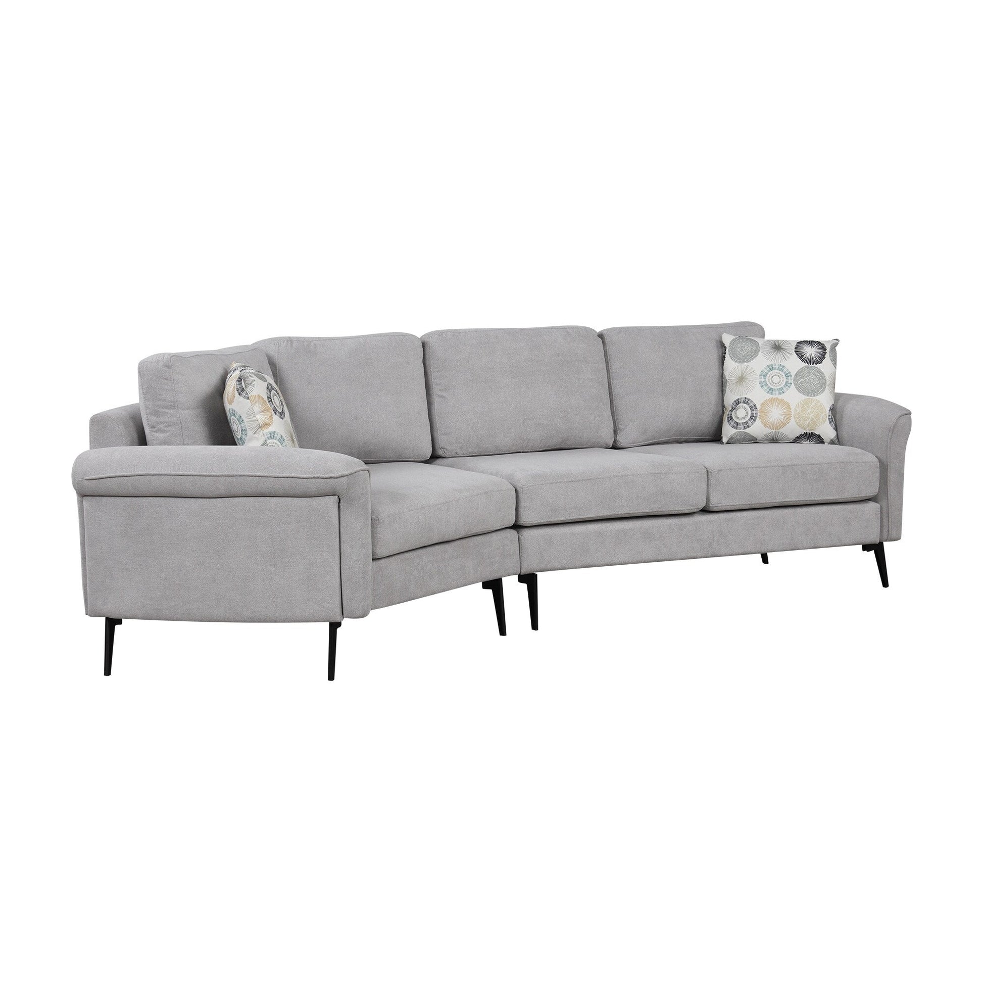 111 3 Seater Sofa Couch, Chenille Curved Sofa Couch with 2 Printed Pillows Modern Upholstered Sofa for Living Room