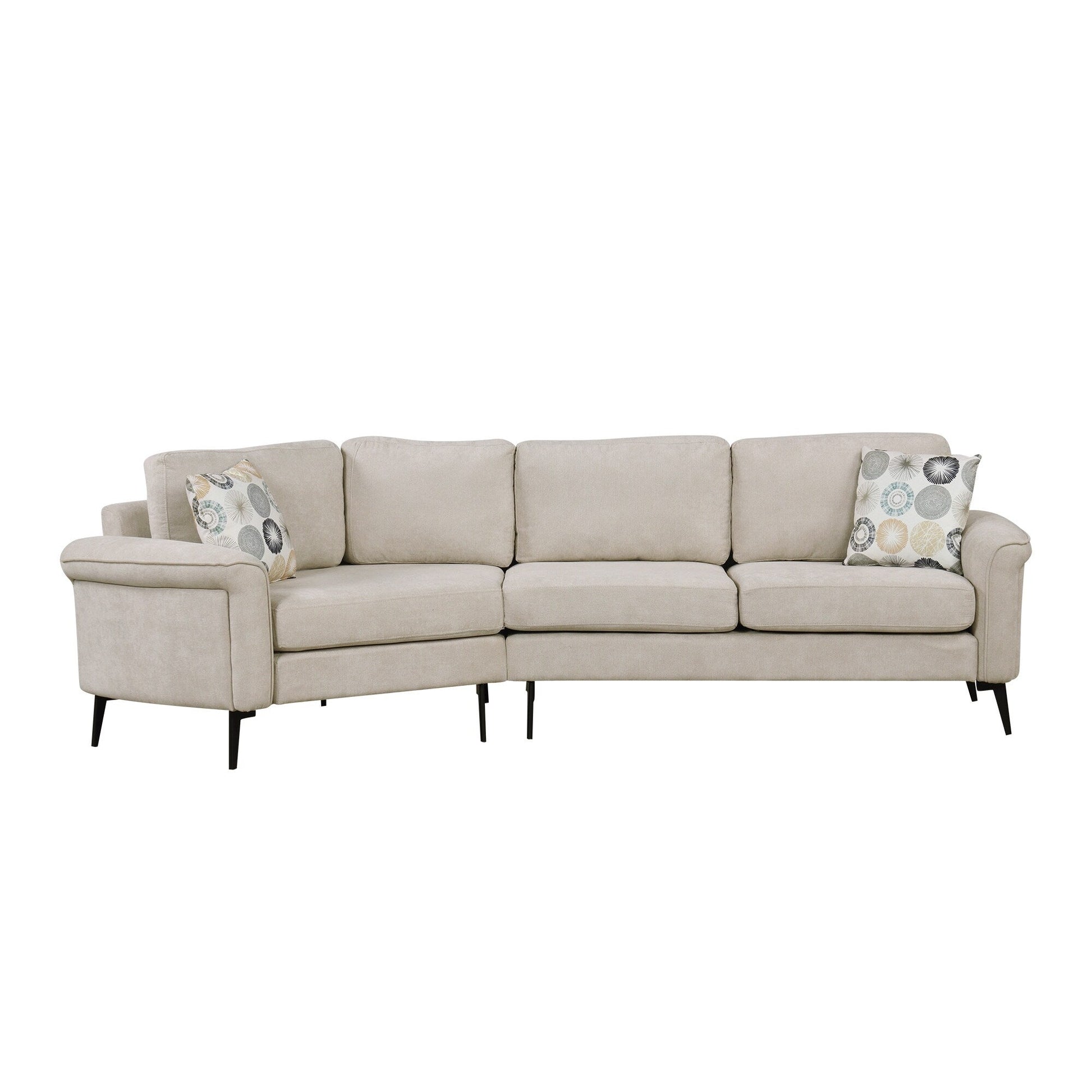 111 3 Seater Sofa Couch, Chenille Curved Sofa Couch with 2 Printed Pillows Modern Upholstered Sofa for Living Room