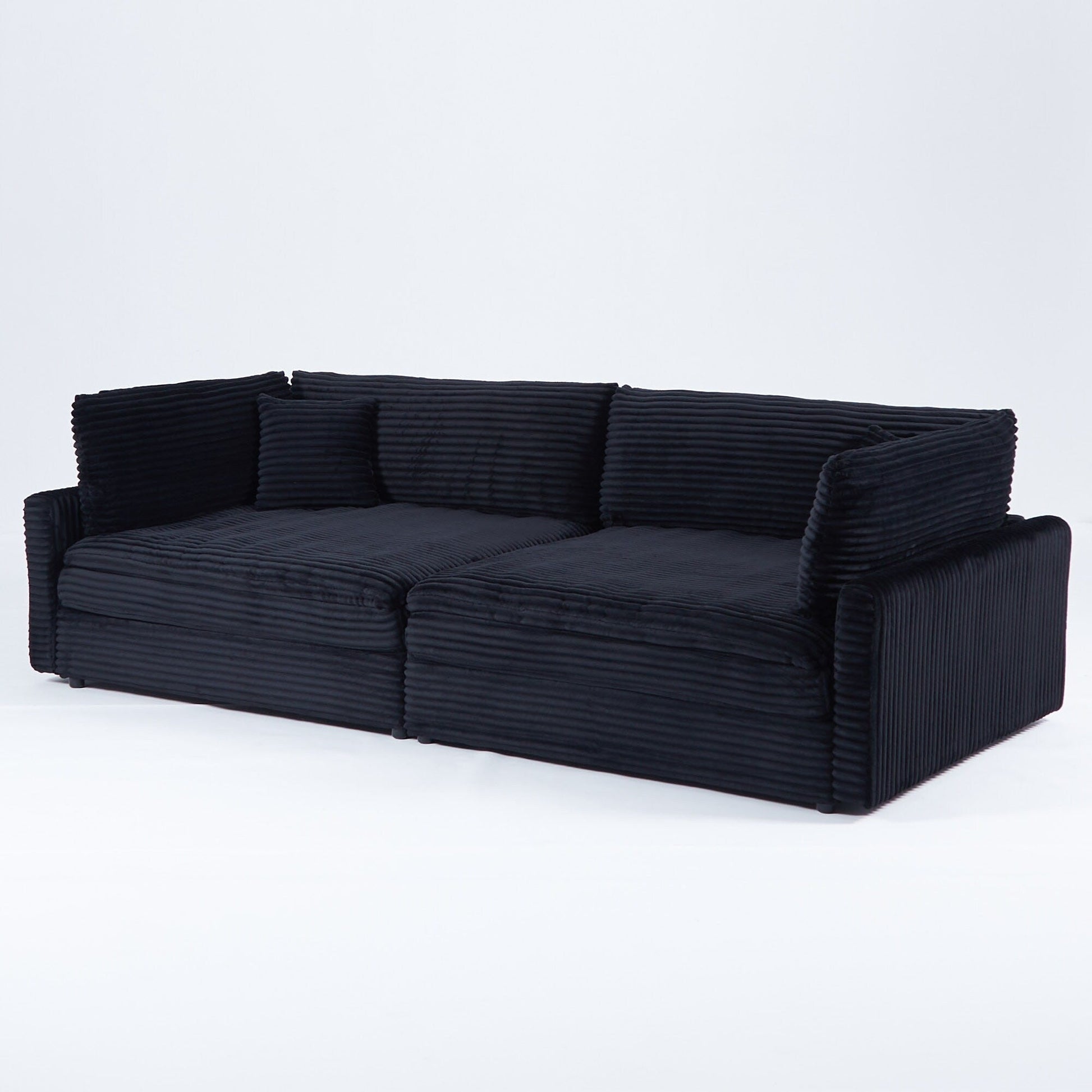 112-inch black corduroy sofa: two throw pillows, four backrests, opening up a new style for the living room's casual area