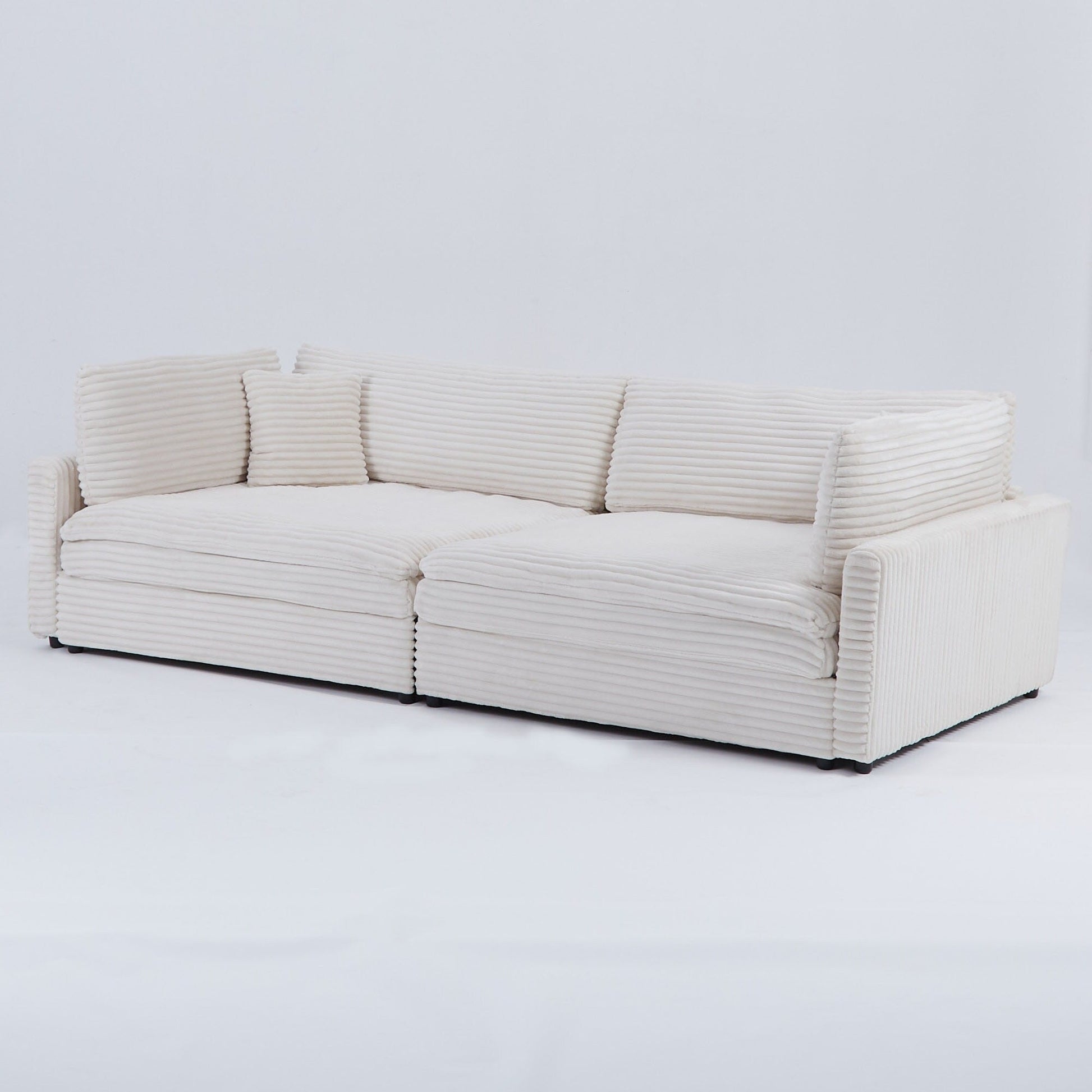 112-inch black corduroy sofa: two throw pillows, four backrests, opening up a new style for the living room's casual area