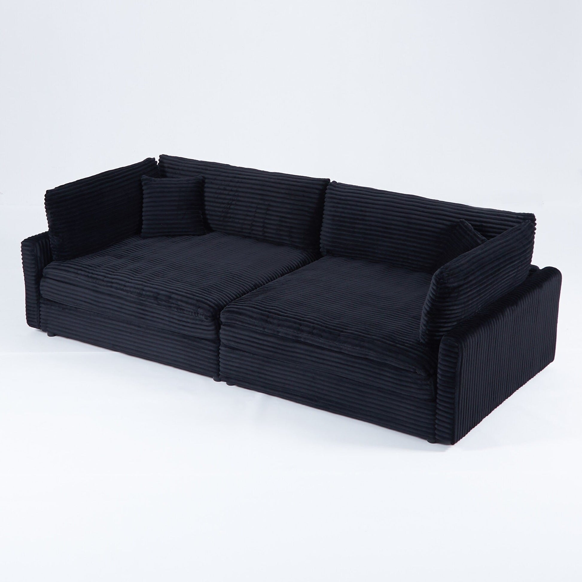 112-inch black corduroy sofa: two throw pillows, four backrests, opening up a new style for the living room's casual area