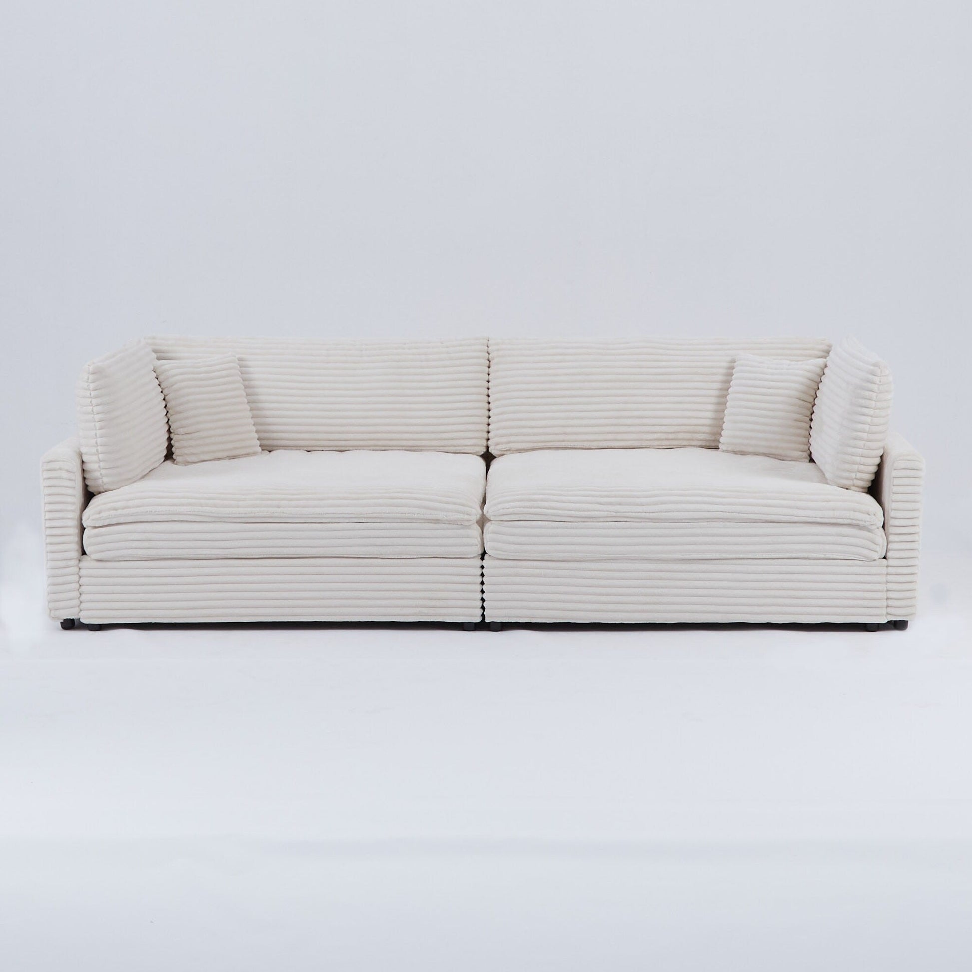112-inch black corduroy sofa: two throw pillows, four backrests, opening up a new style for the living room's casual area