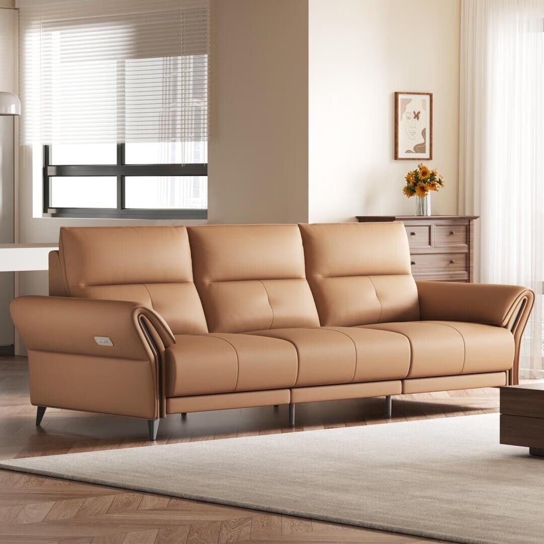 Canapé inclinable électrique en simili cuir de 285 cm avec port de charge USB