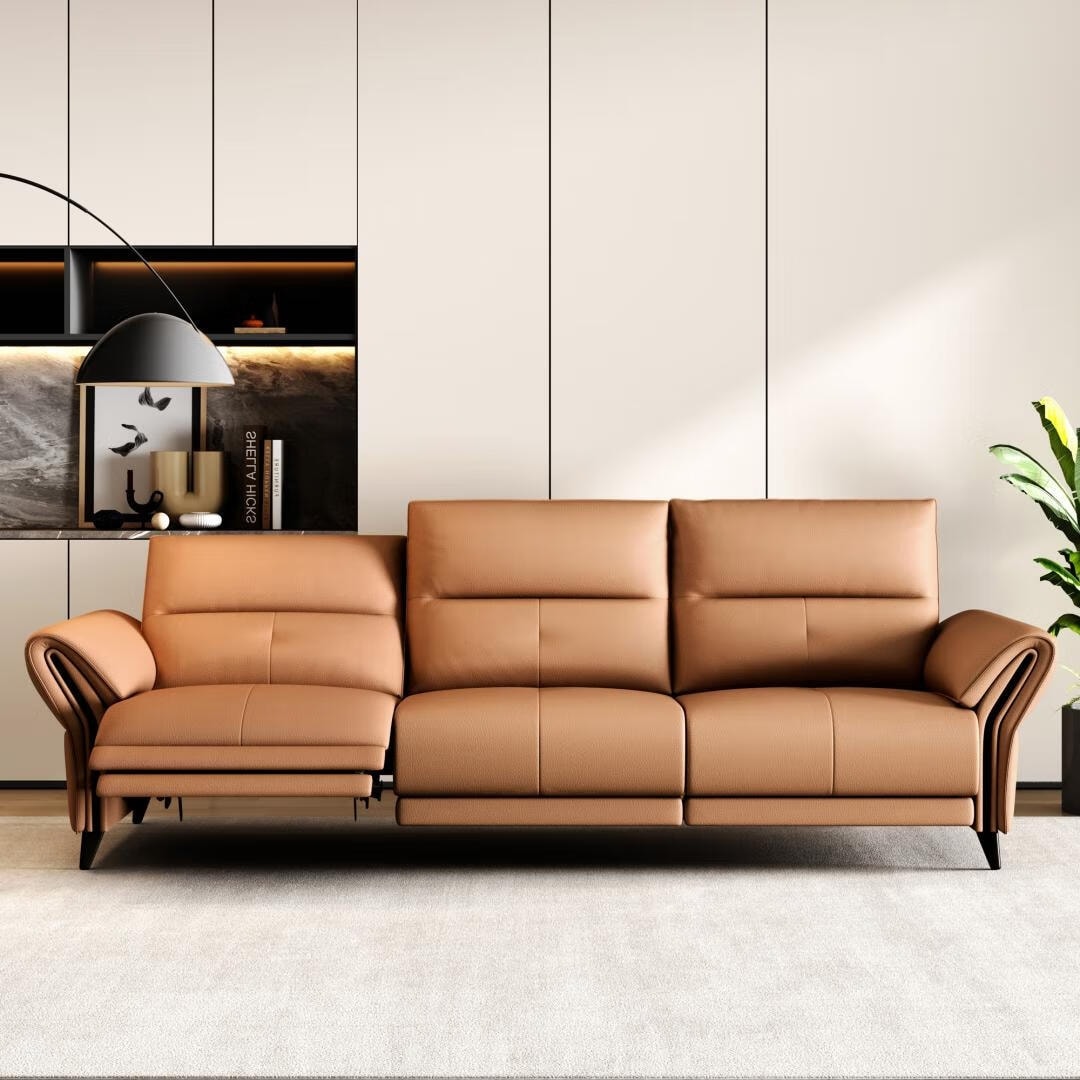 Canapé inclinable électrique en simili cuir de 285 cm avec port de charge USB