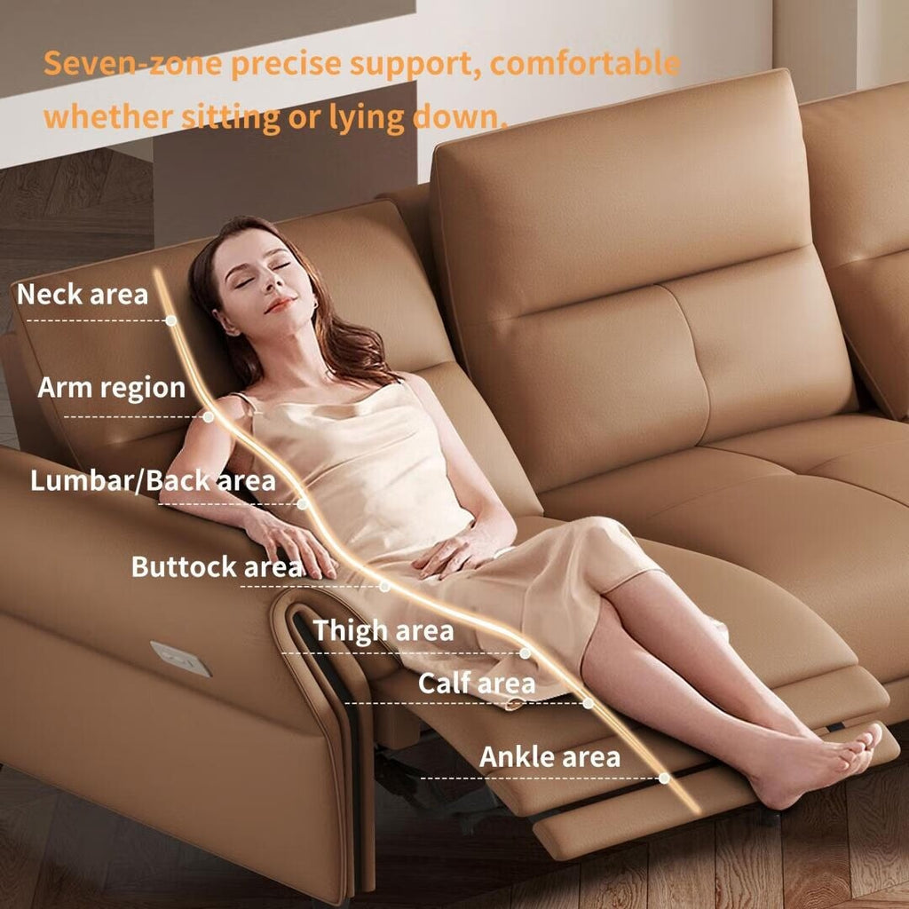Canapé inclinable électrique en simili cuir de 285 cm avec port de charge USB