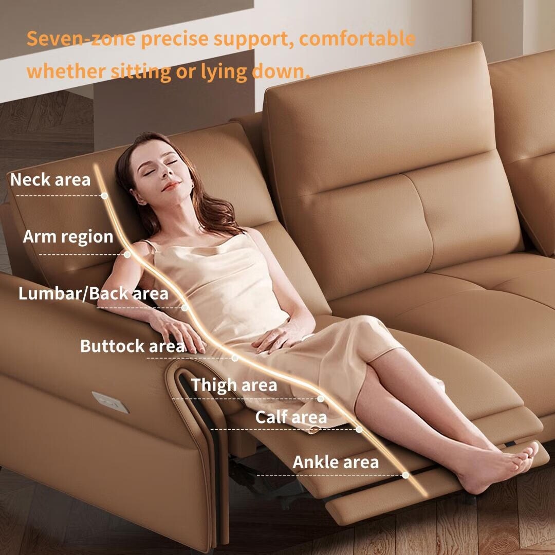 Canapé inclinable électrique en simili cuir de 285 cm avec port de charge USB