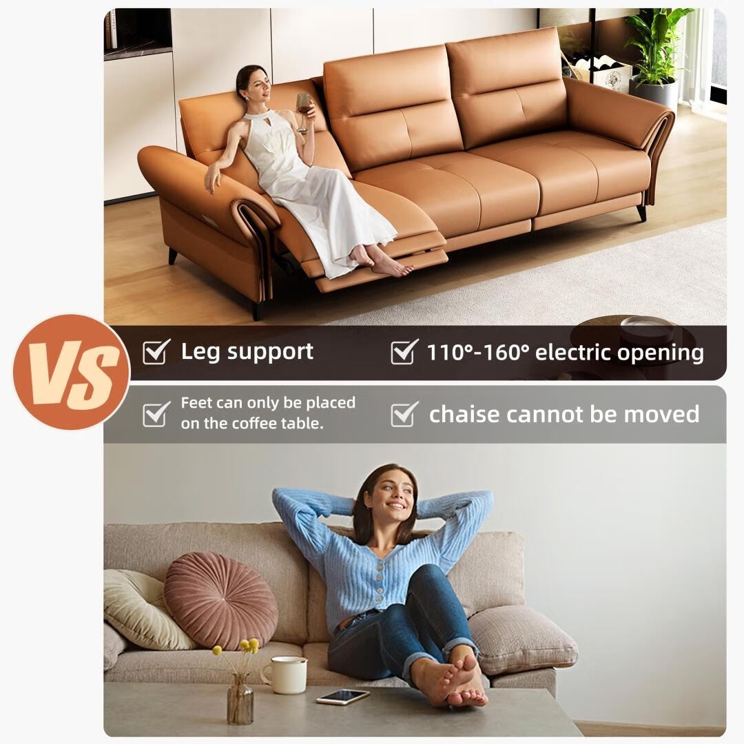 Canapé inclinable électrique en simili cuir de 285 cm avec port de charge USB