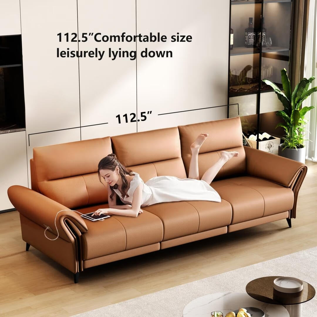 Canapé inclinable électrique en simili cuir de 285 cm avec port de charge USB