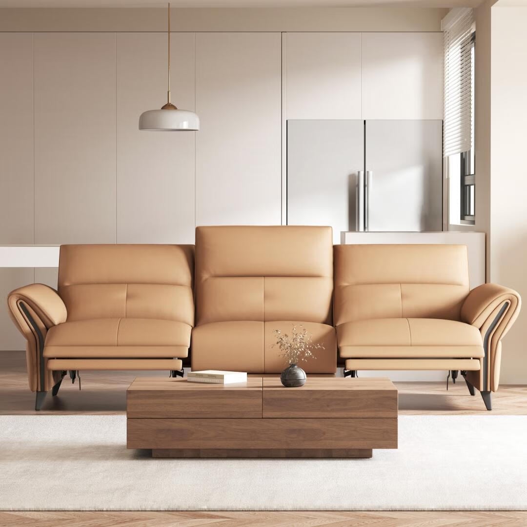 Canapé inclinable électrique en simili cuir de 285 cm avec port de charge USB