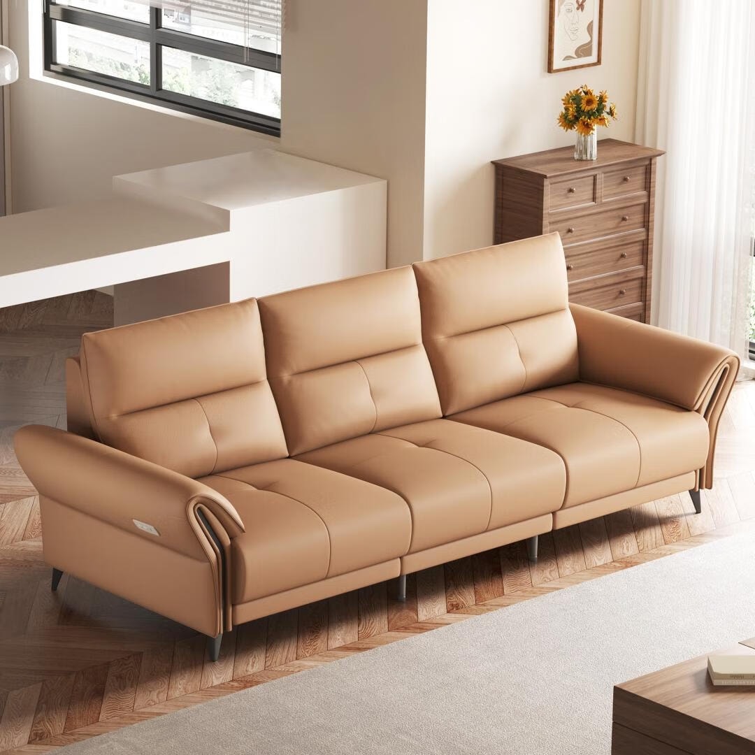 Canapé inclinable électrique en simili cuir de 285 cm avec port de charge USB