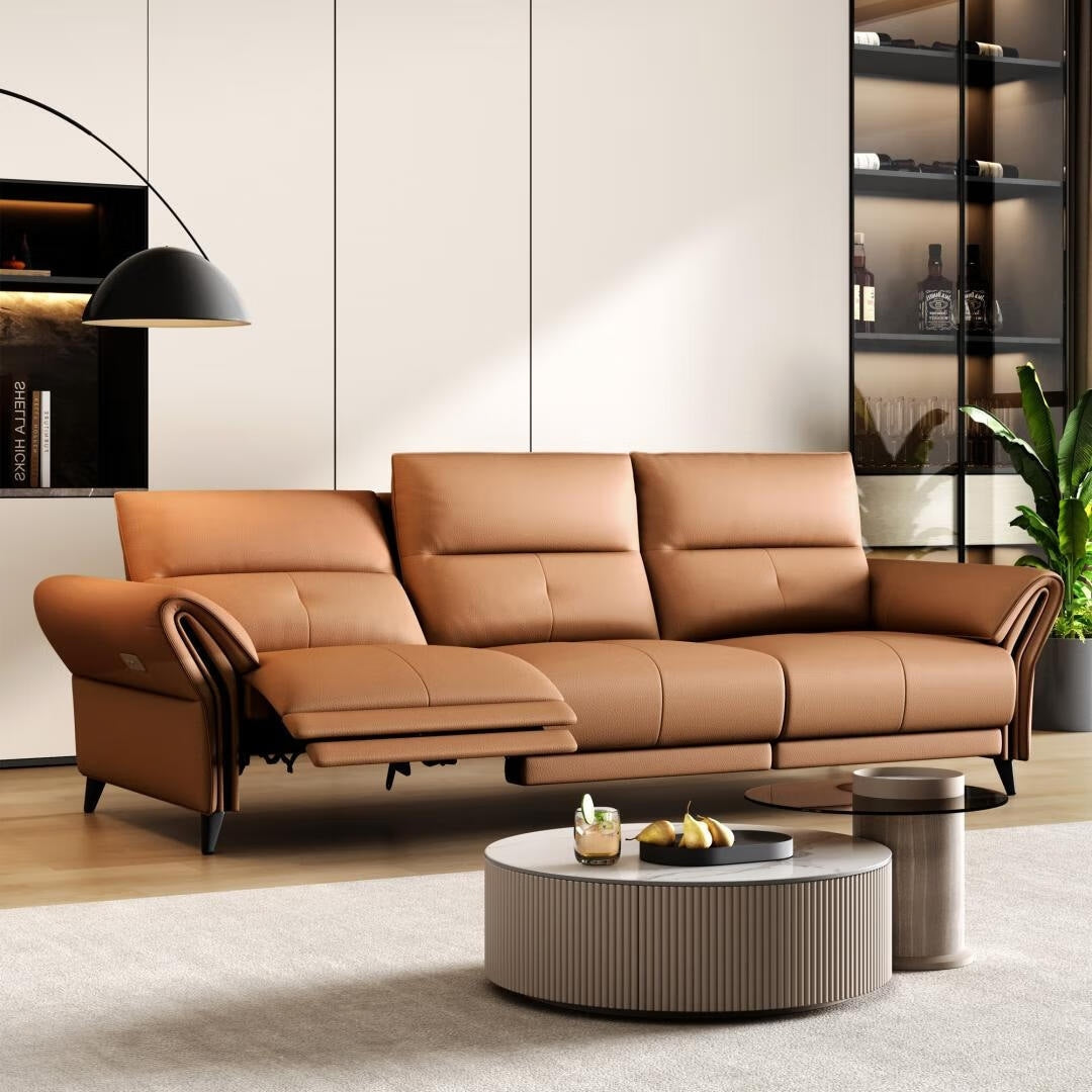 Canapé inclinable électrique en simili cuir de 285 cm avec port de charge USB