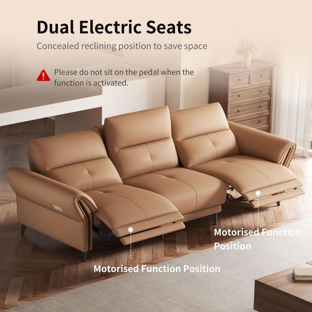 Canapé inclinable électrique en simili cuir de 285 cm avec port de charge USB