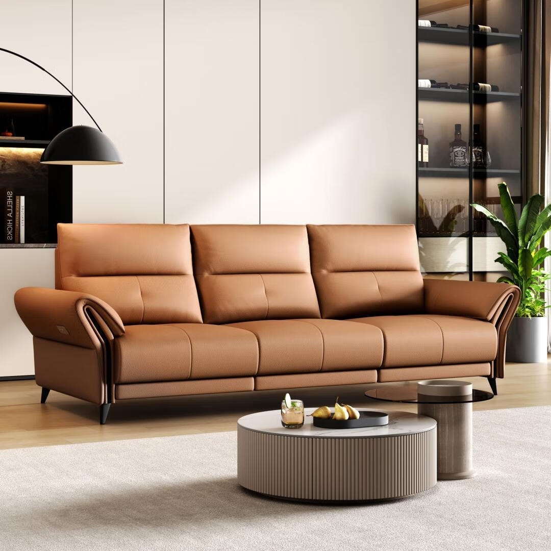 Canapé inclinable électrique en simili cuir de 285 cm avec port de charge USB