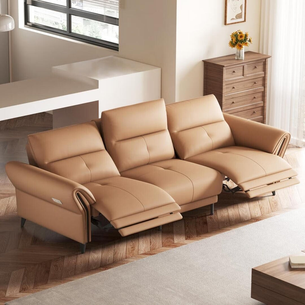 Canapé inclinable électrique en simili cuir de 285 cm avec port de charge USB
