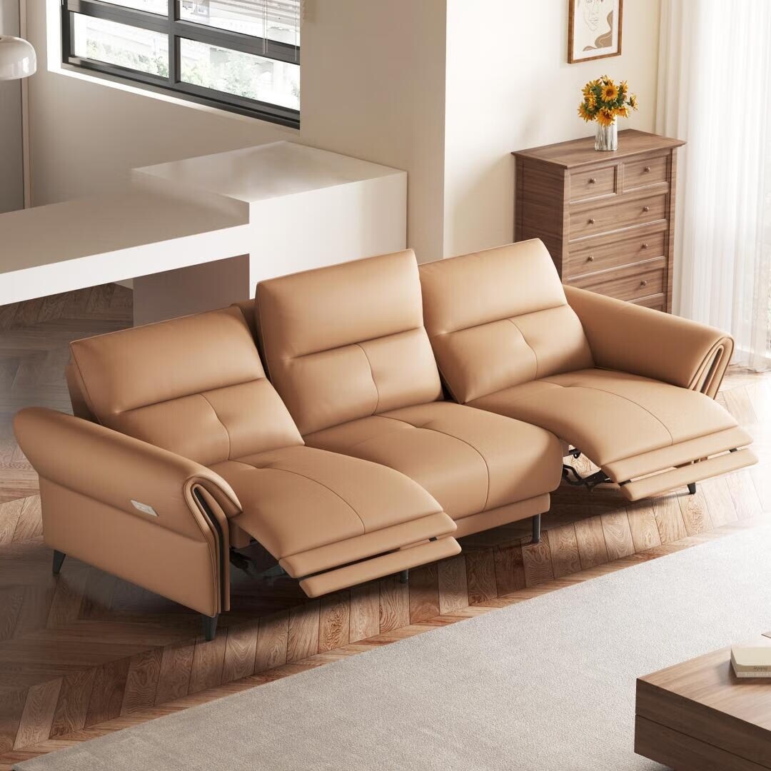Canapé inclinable électrique en simili cuir de 285 cm avec port de charge USB