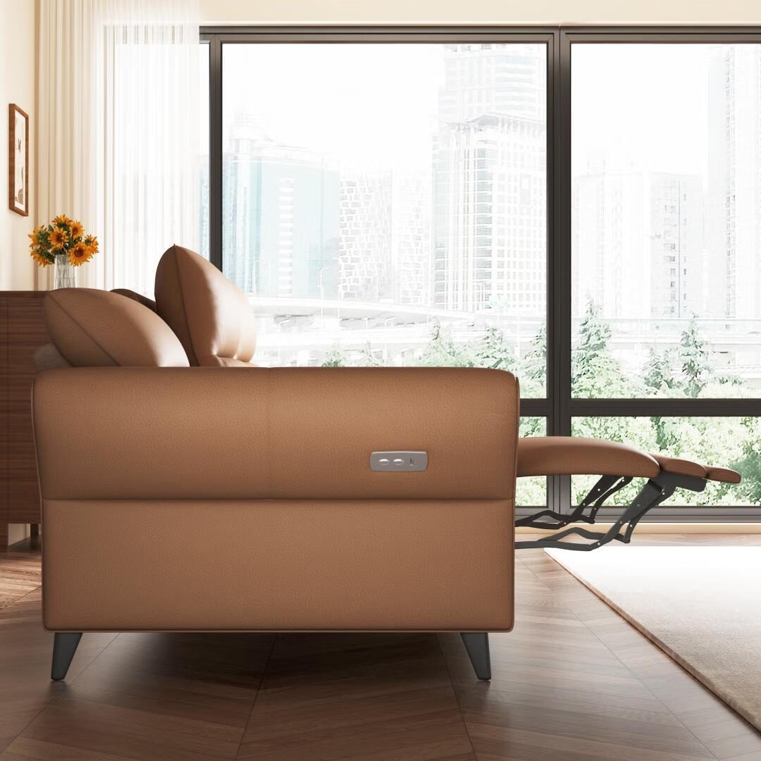 Canapé inclinable électrique en simili cuir de 285 cm avec port de charge USB