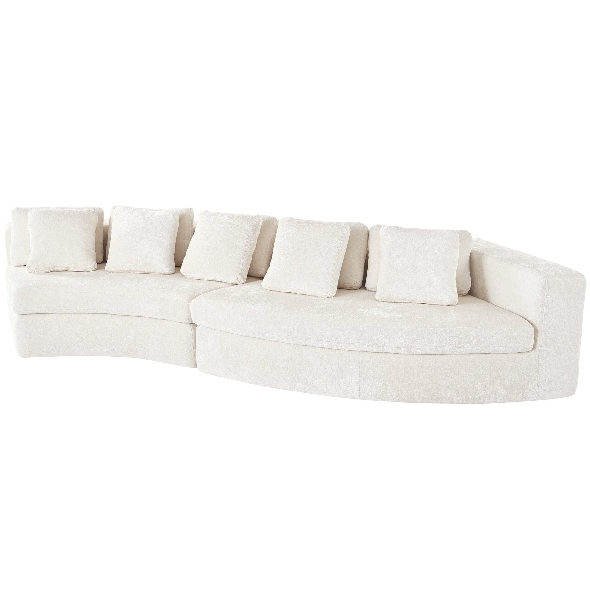 Canapé modulaire 115.7 en mousse pure, ensemble 2 pièces avec 5 coussins, 4 places, tissu jacquard chenille, design incurvé