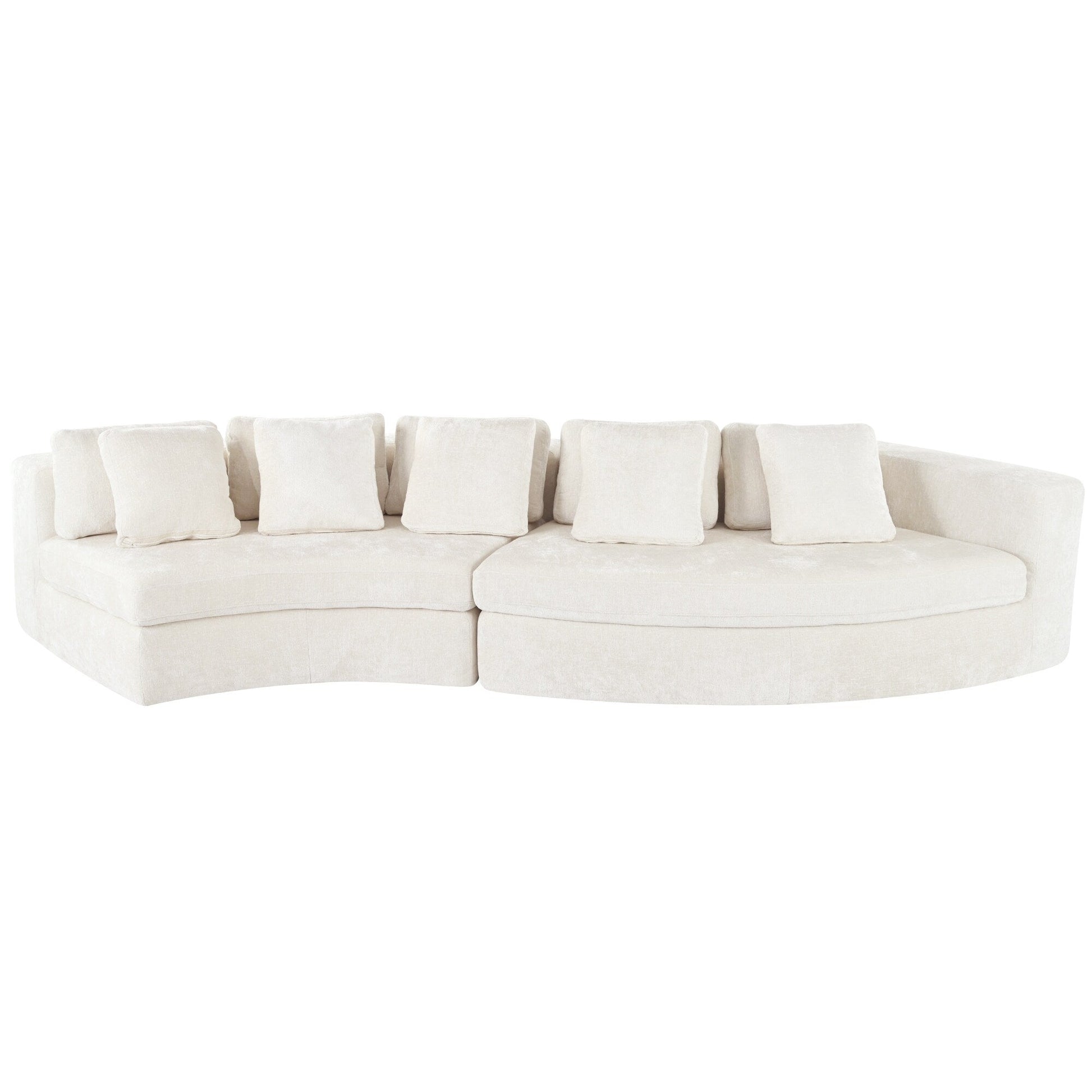 Canapé modulaire 115.7 en mousse pure, ensemble 2 pièces avec 5 coussins, 4 places, tissu jacquard chenille, design incurvé