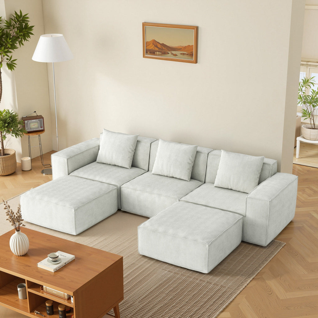 Canapé-lit modulable convertible de 3 places (118 pouces) avec repose-pieds, en velours blanc Cloud.