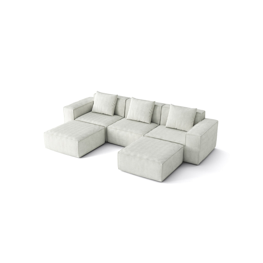 Canapé-lit modulable convertible de 3 places (118 pouces) avec repose-pieds, en velours blanc Cloud.