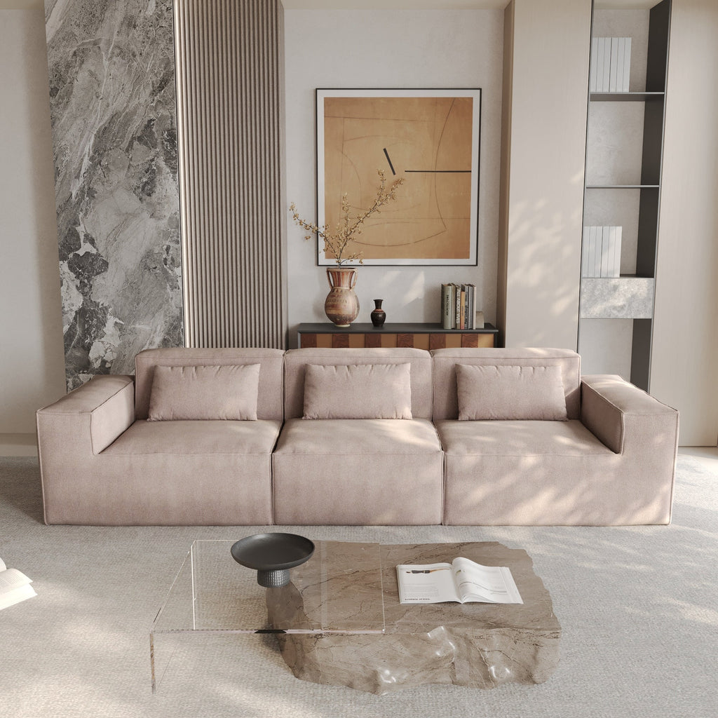 Canapé d'angle modulaire 118 avec housse amovible en tissu et 3 coussins, canapé confortable en tissu cordouroy à 3 places.