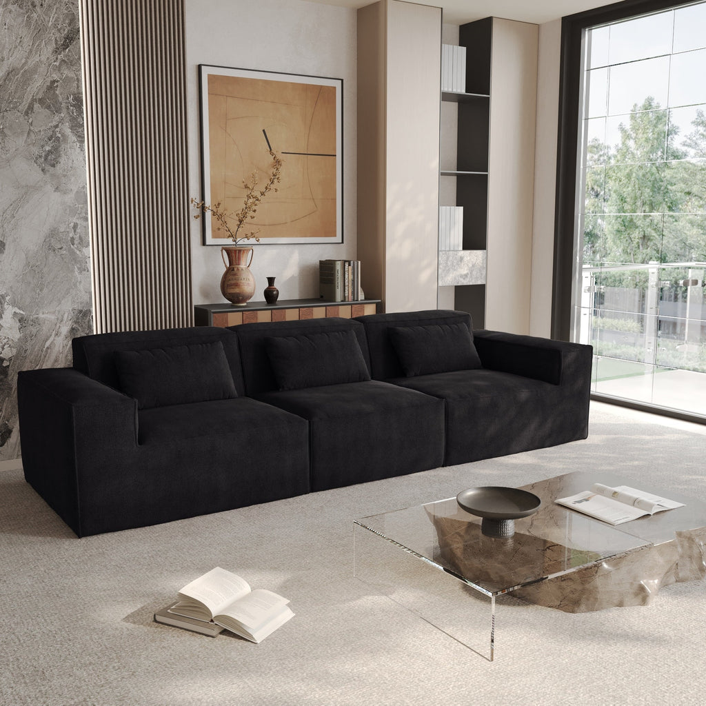 Canapé d'angle modulaire 118 avec housse amovible en tissu et 3 coussins, canapé confortable en tissu cordouroy à 3 places.