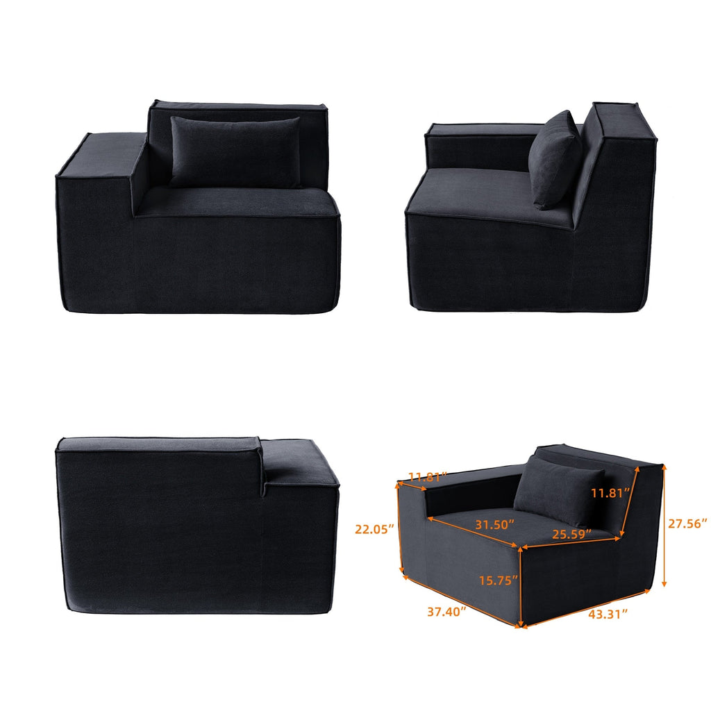 Canapé d'angle modulaire 118 avec housse amovible en tissu et 3 coussins, canapé confortable en tissu cordouroy à 3 places.