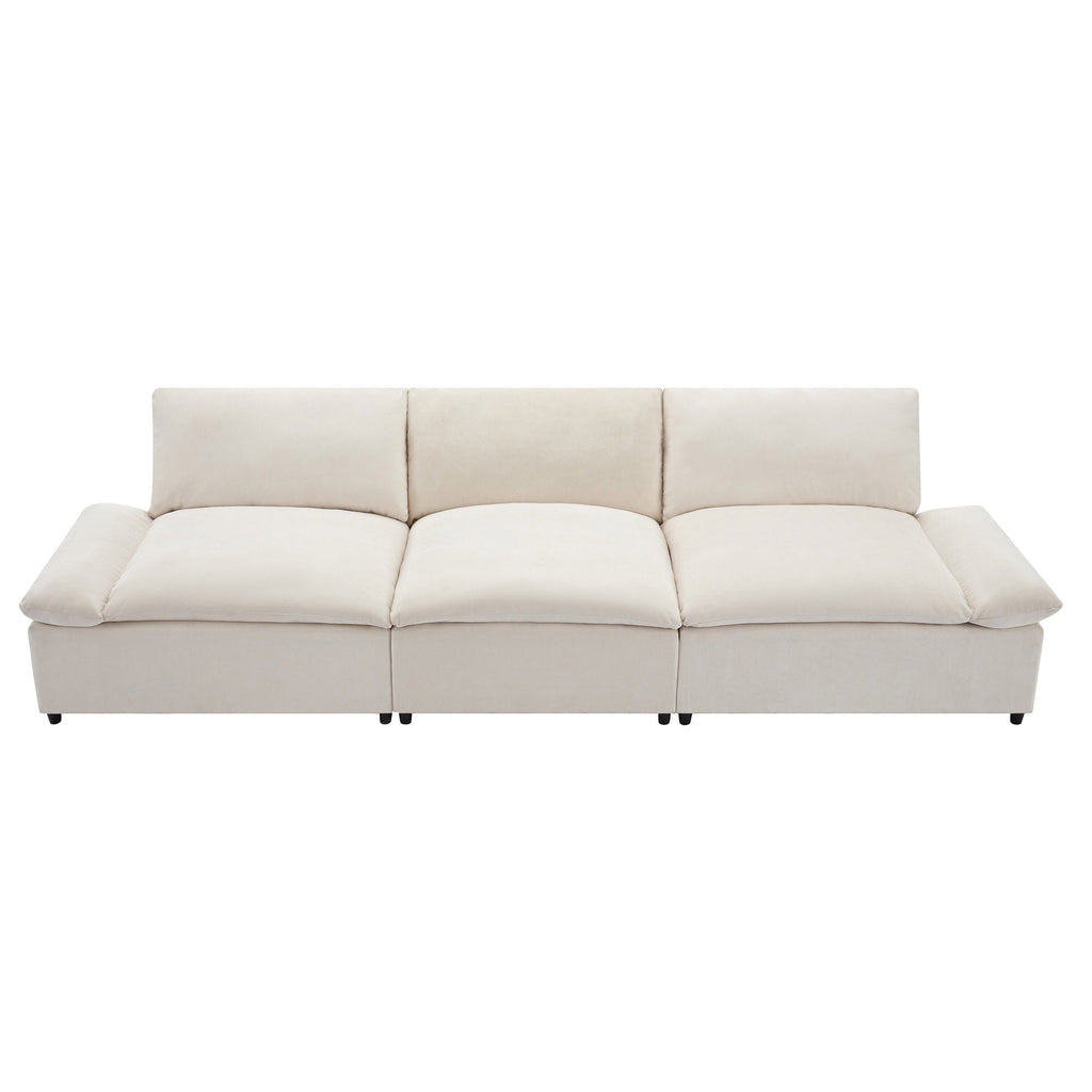 Grand canapé 3 places en polyester (119,5 cm) avec 2 rangements et pieds en bois de caoutchouc pour salon