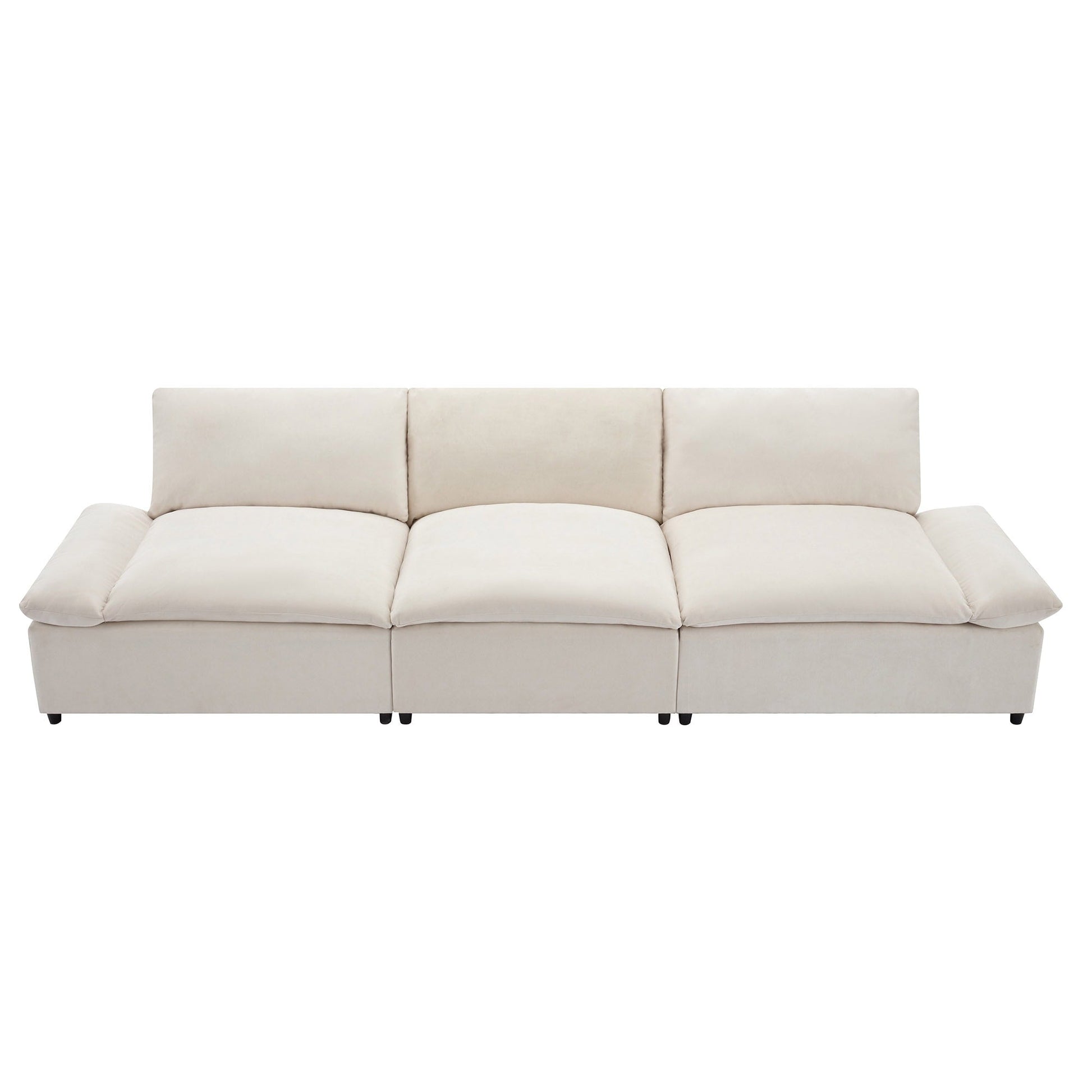 Grand canapé 3 places en polyester (119,5 cm) avec 2 rangements et pieds en bois de caoutchouc pour salon