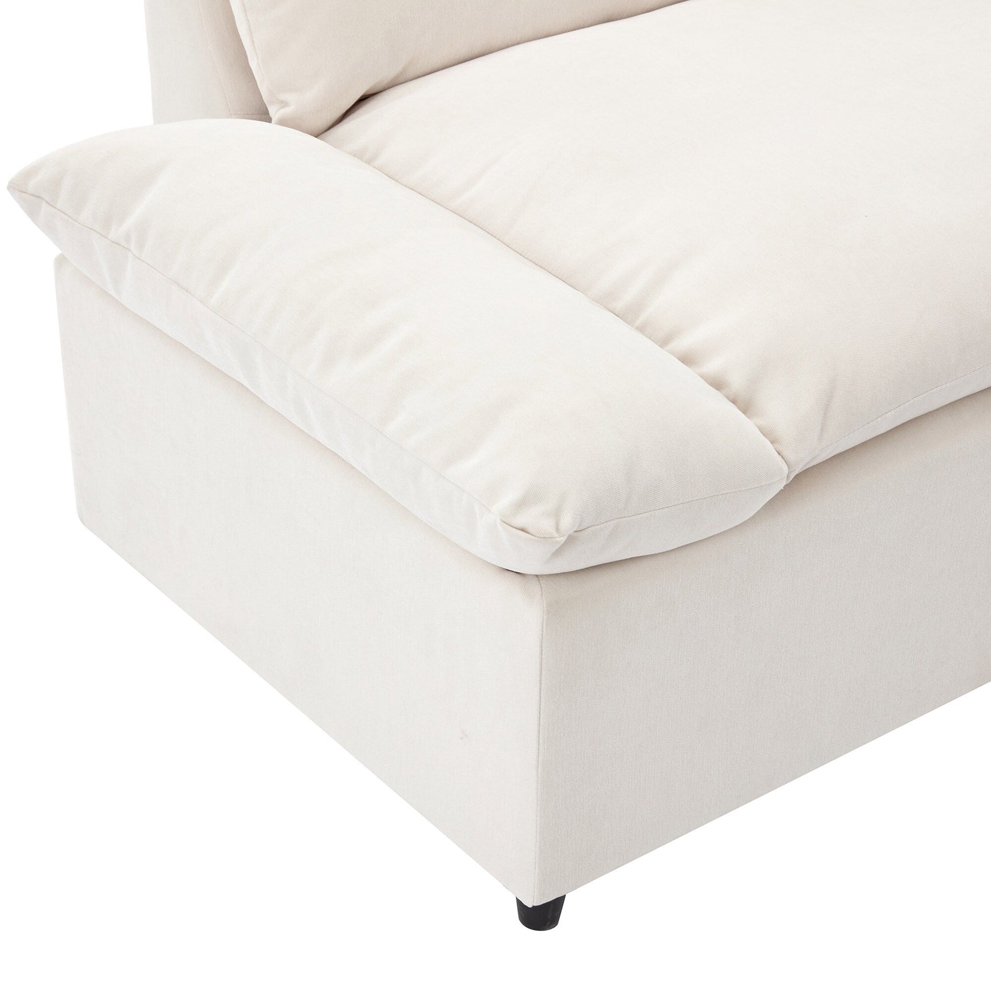 Grand canapé 3 places en polyester (119,5 cm) avec 2 rangements et pieds en bois de caoutchouc pour salon