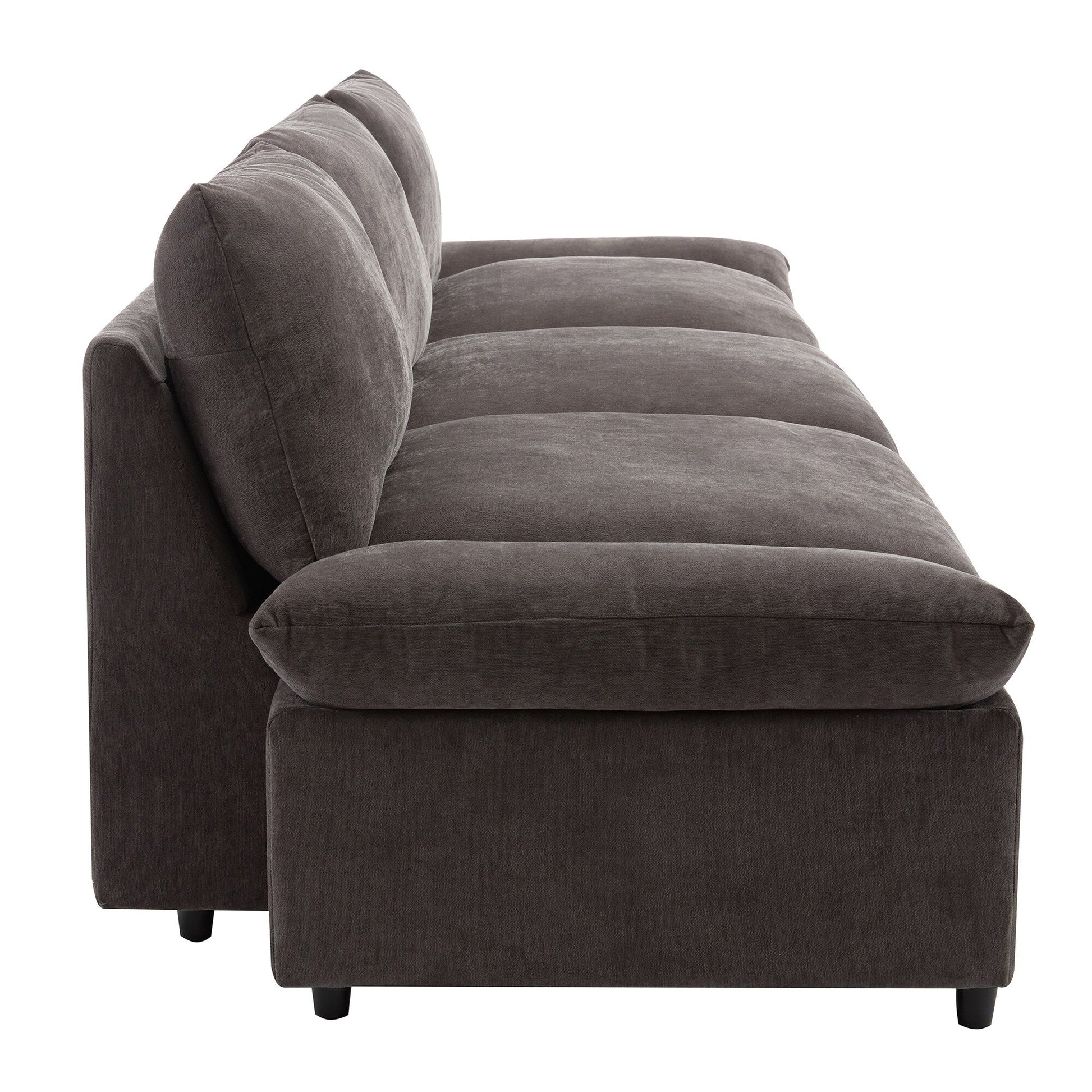 Grand canapé 3 places en polyester (119,5 cm) avec 2 rangements et pieds en bois de caoutchouc pour salon