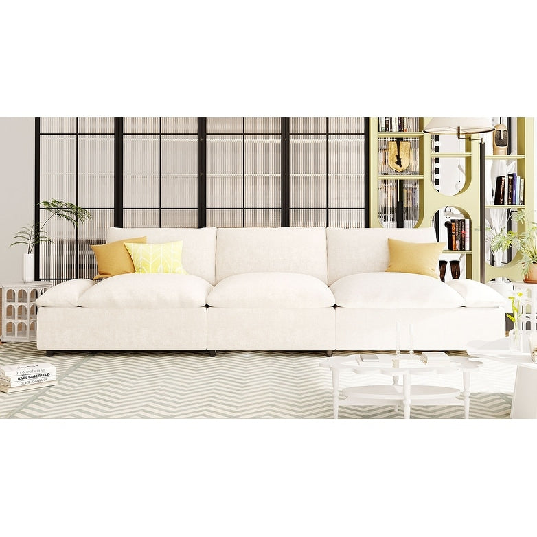Grand canapé 3 places en polyester (119,5 cm) avec 2 rangements et pieds en bois de caoutchouc pour salon