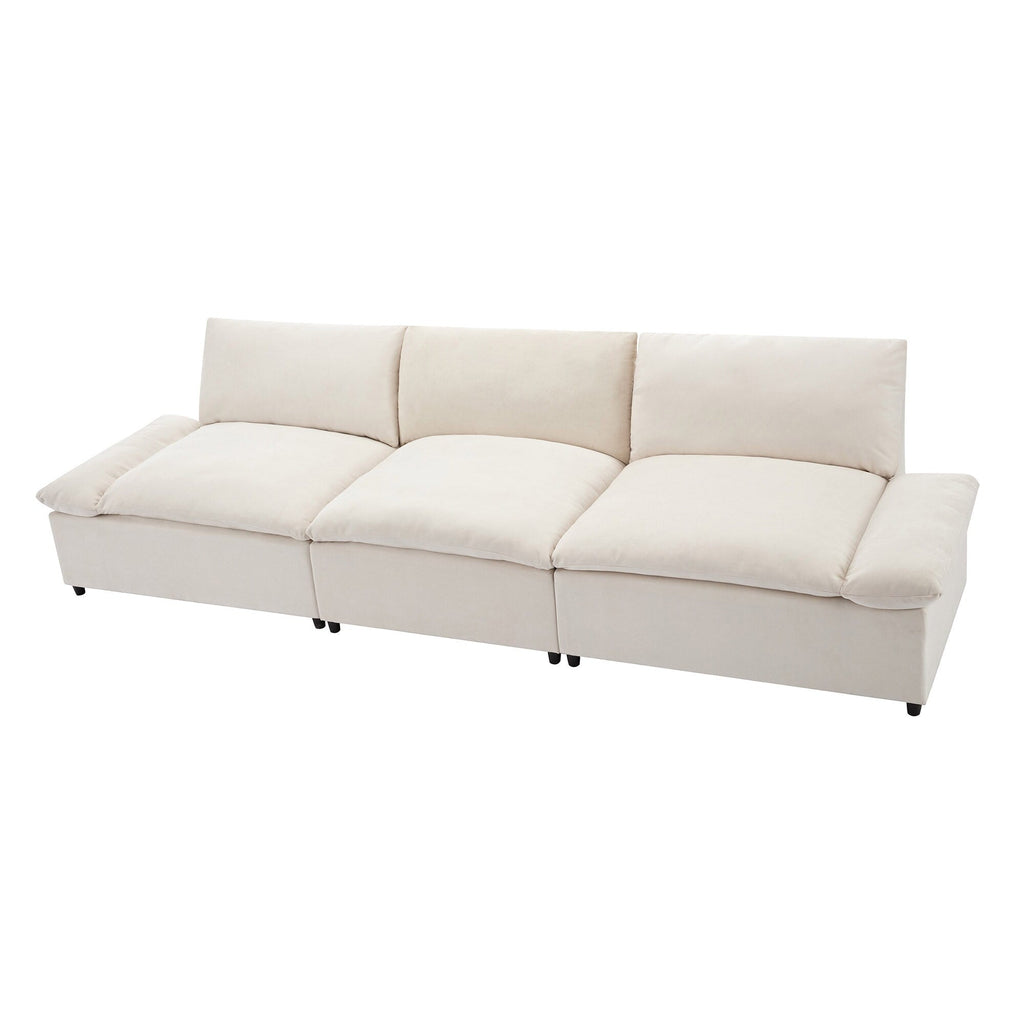Grand canapé 3 places en polyester (119,5 cm) avec 2 rangements et pieds en bois de caoutchouc pour salon