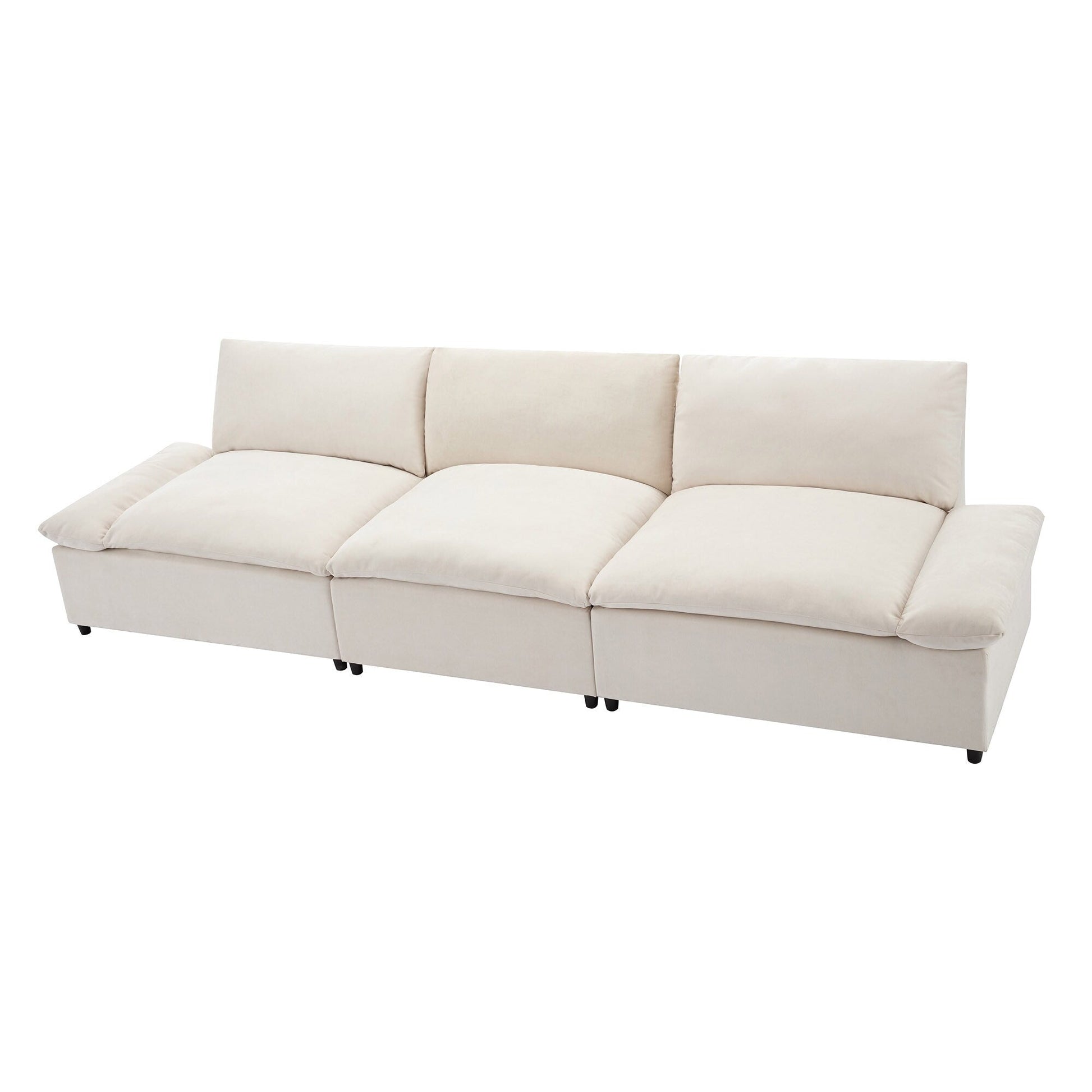 Grand canapé 3 places en polyester (119,5 cm) avec 2 rangements et pieds en bois de caoutchouc pour salon