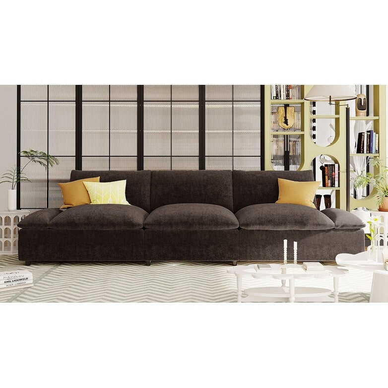 Grand canapé 3 places en polyester (119,5 cm) avec 2 rangements et pieds en bois de caoutchouc pour salon