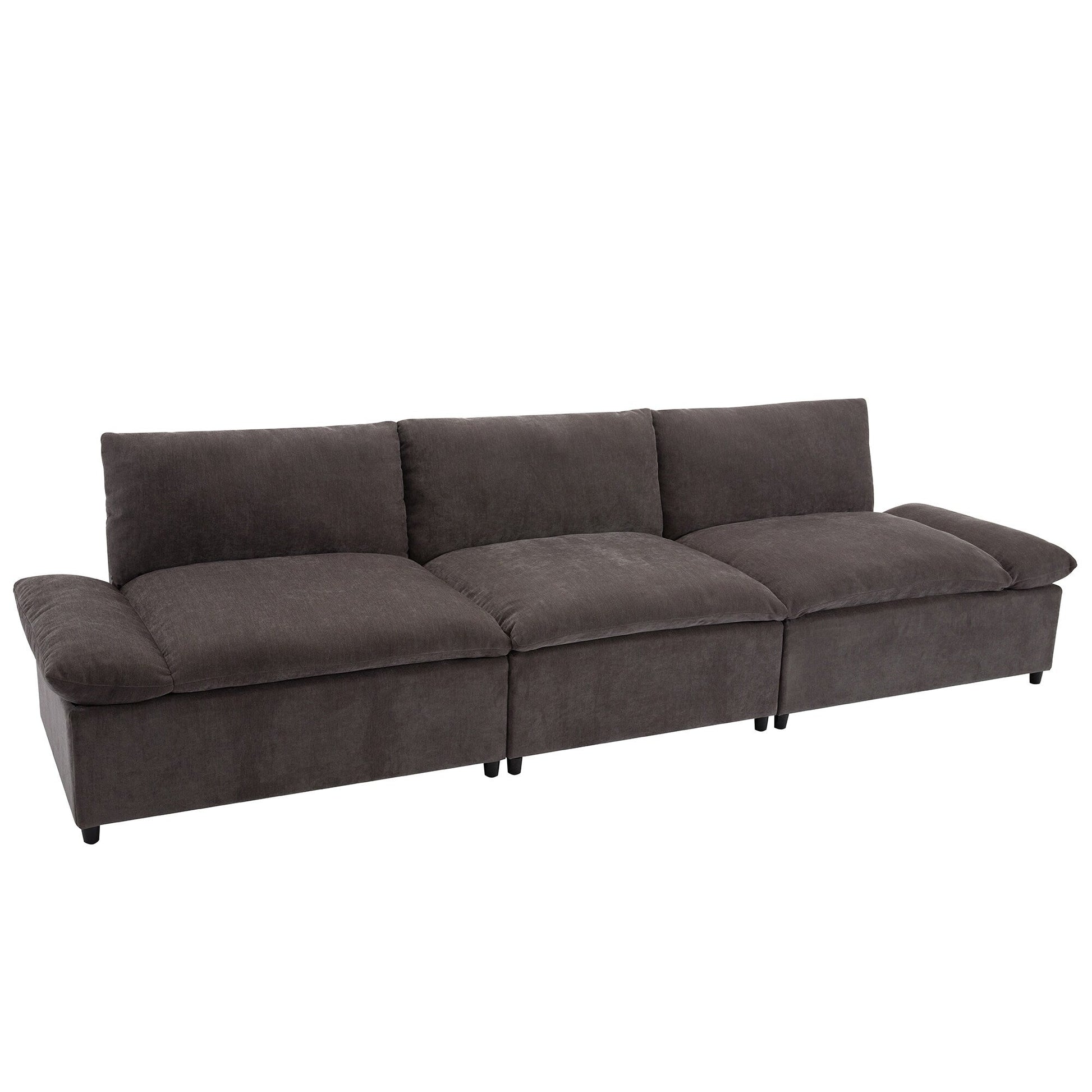 Grand canapé 3 places en polyester (119,5 cm) avec 2 rangements et pieds en bois de caoutchouc pour salon