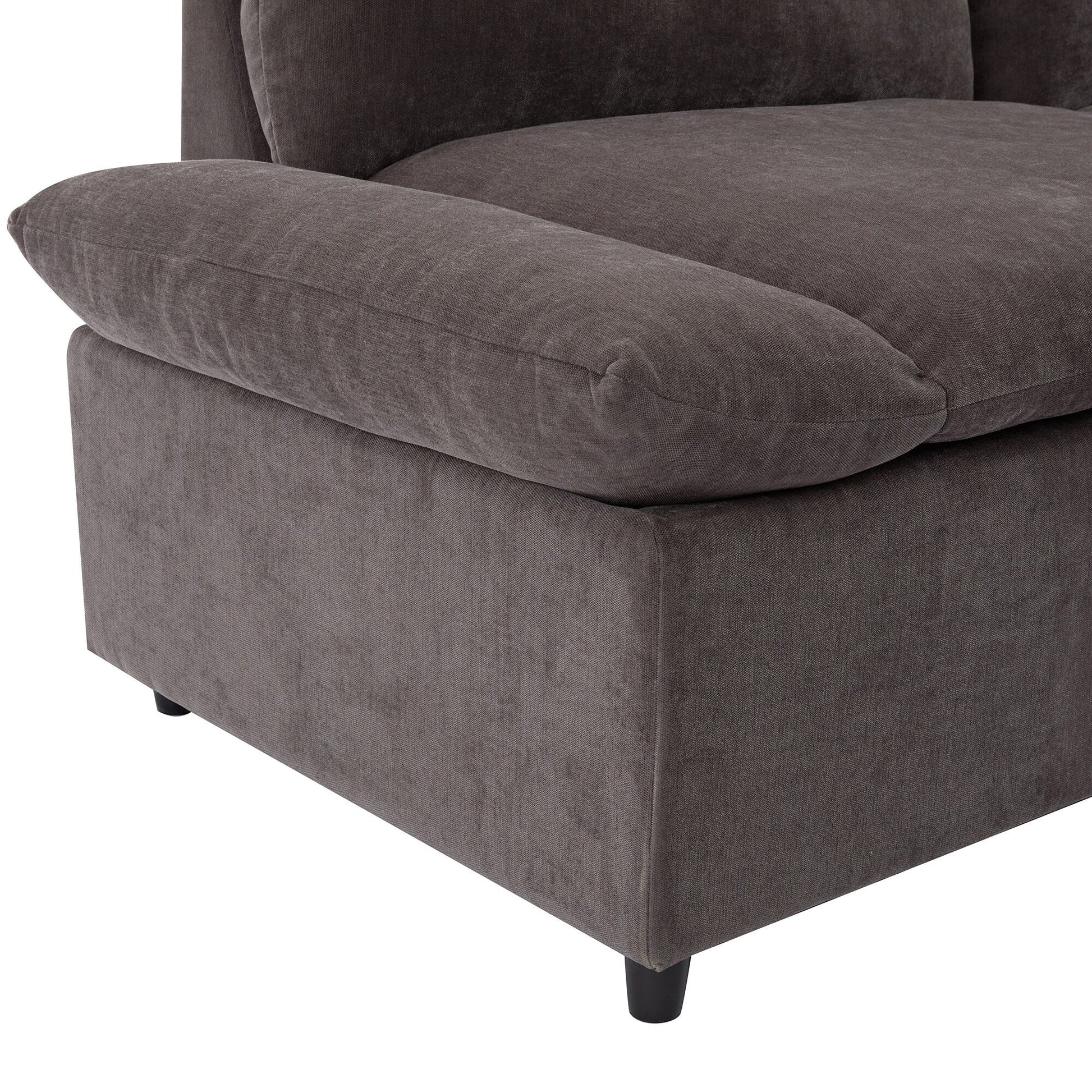 Grand canapé 3 places en polyester (119,5 cm) avec 2 rangements et pieds en bois de caoutchouc pour salon